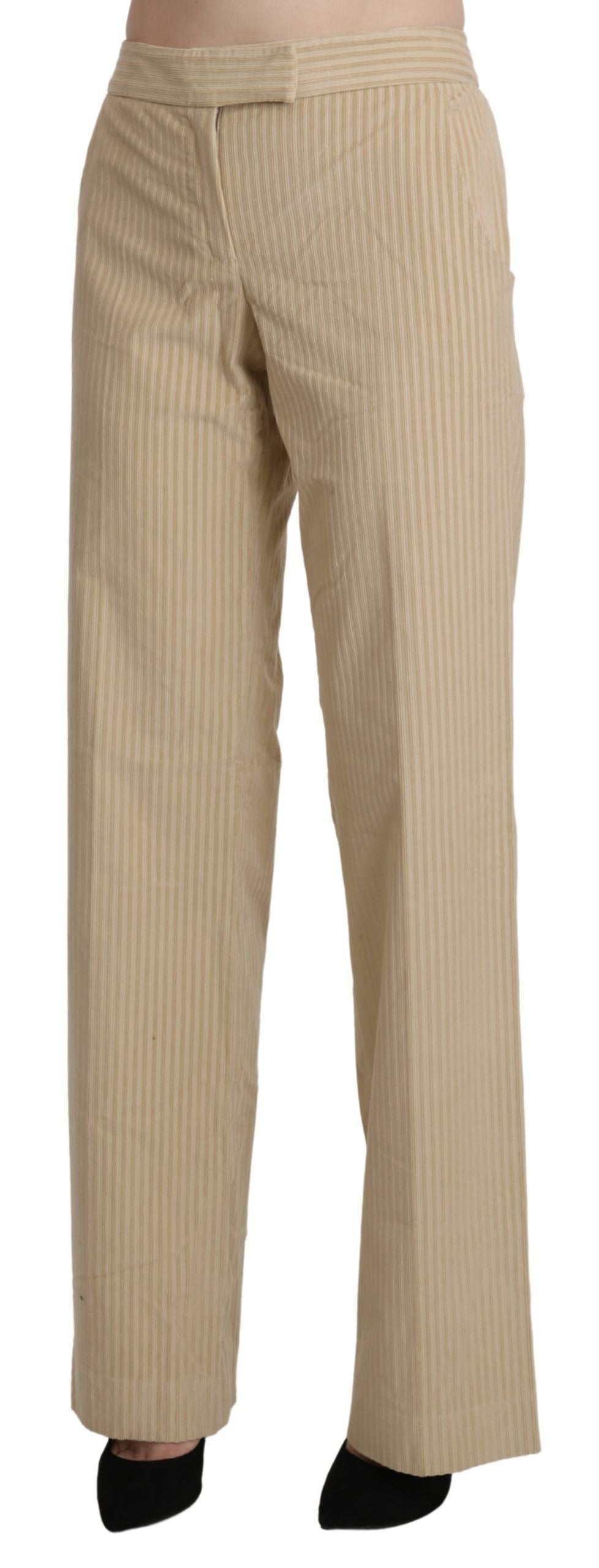 Ermanno Scervino Beige High Waist Flared Wide Leg Trouser Pants | Regal Royce