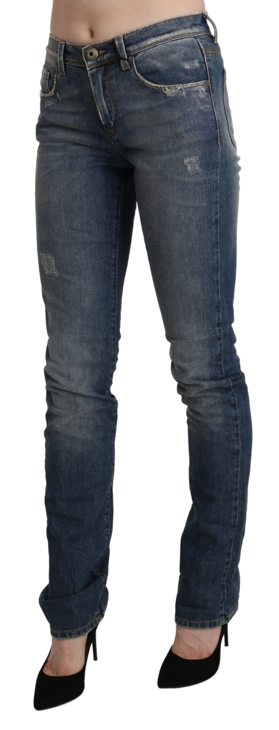Ermanno Scervino Blue Washed Mid Waist Skinny Denim Jeans | Regal Royce