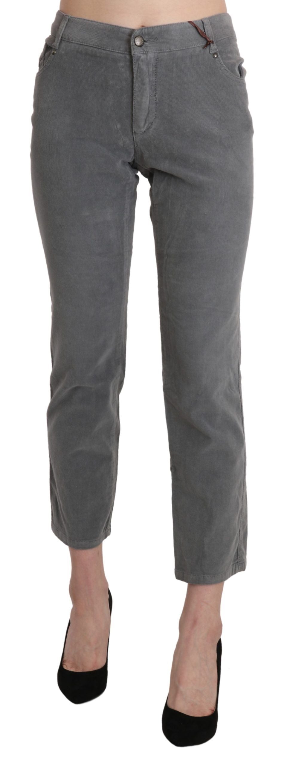 Ermanno Scervino Gray Cropped Cotton Stretch Trouser Pants | Regal Royce
