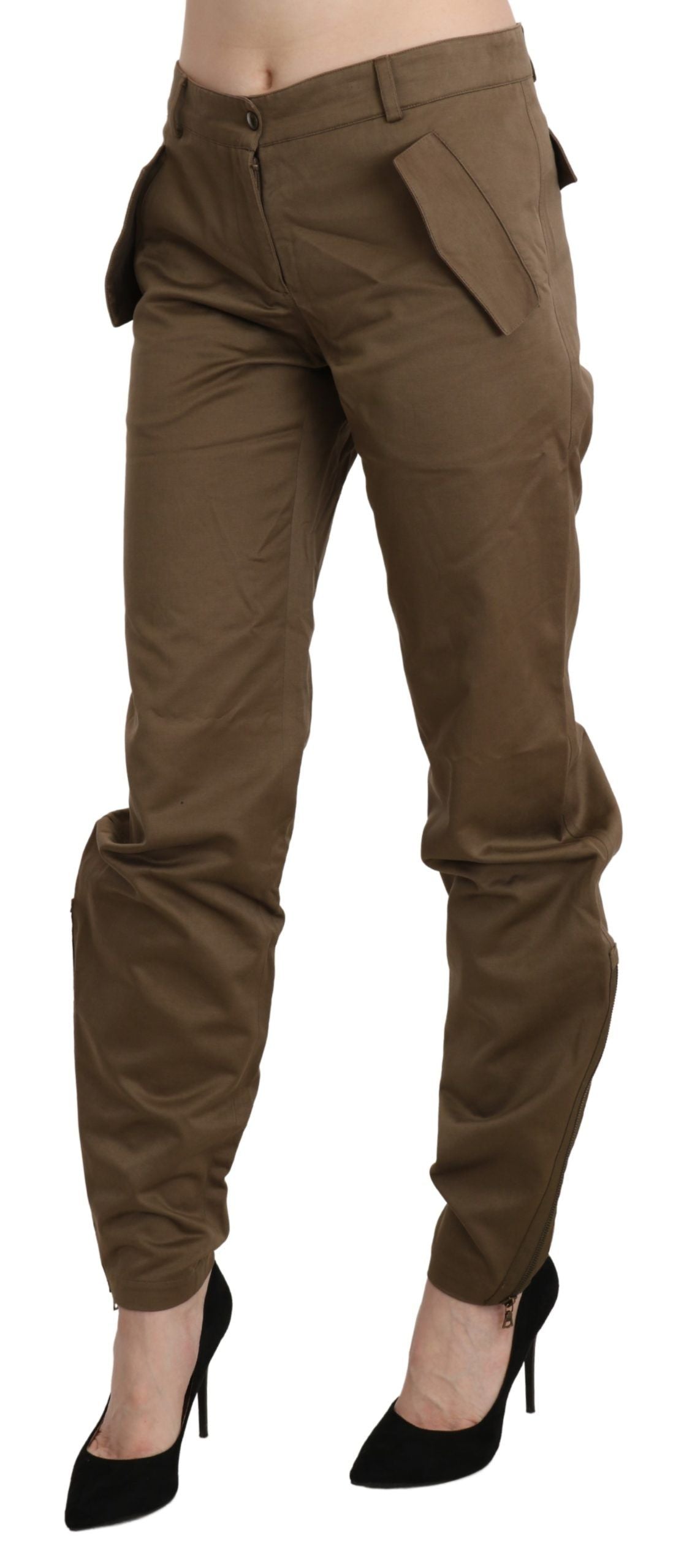 Ermanno Scervino Brown Mid Waist Straight Cotton Pants | Regal Royce