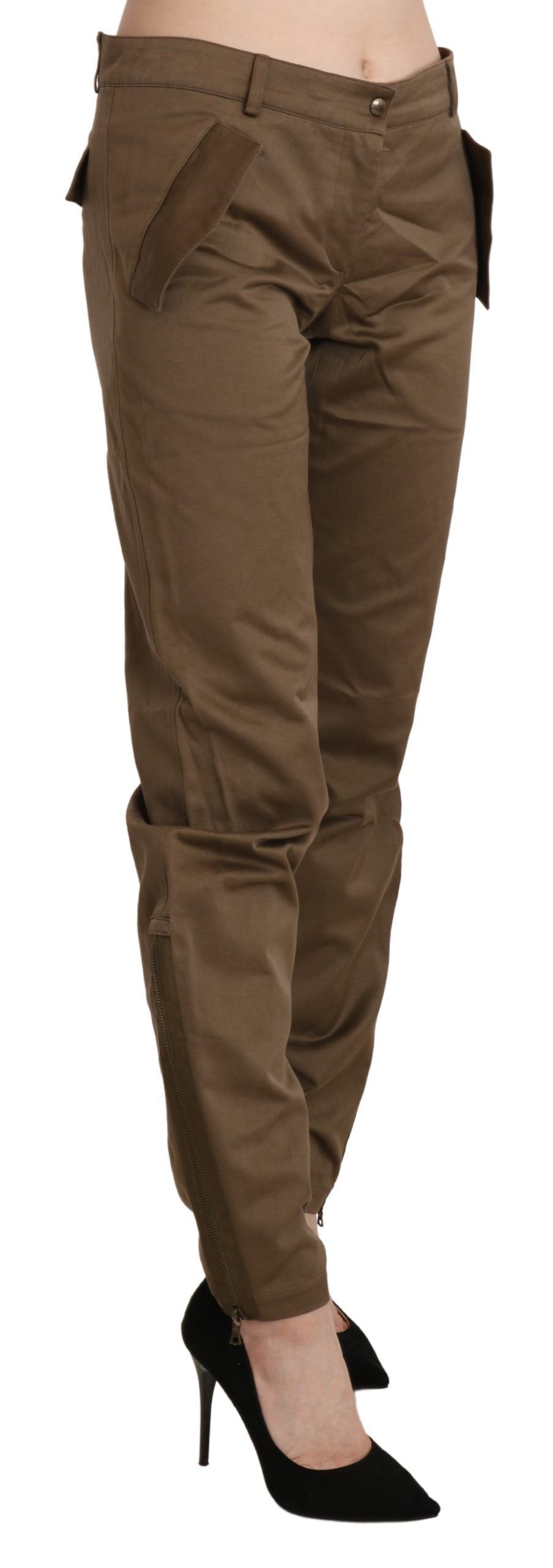 Ermanno Scervino Brown Mid Waist Straight Cotton Pants | Regal Royce