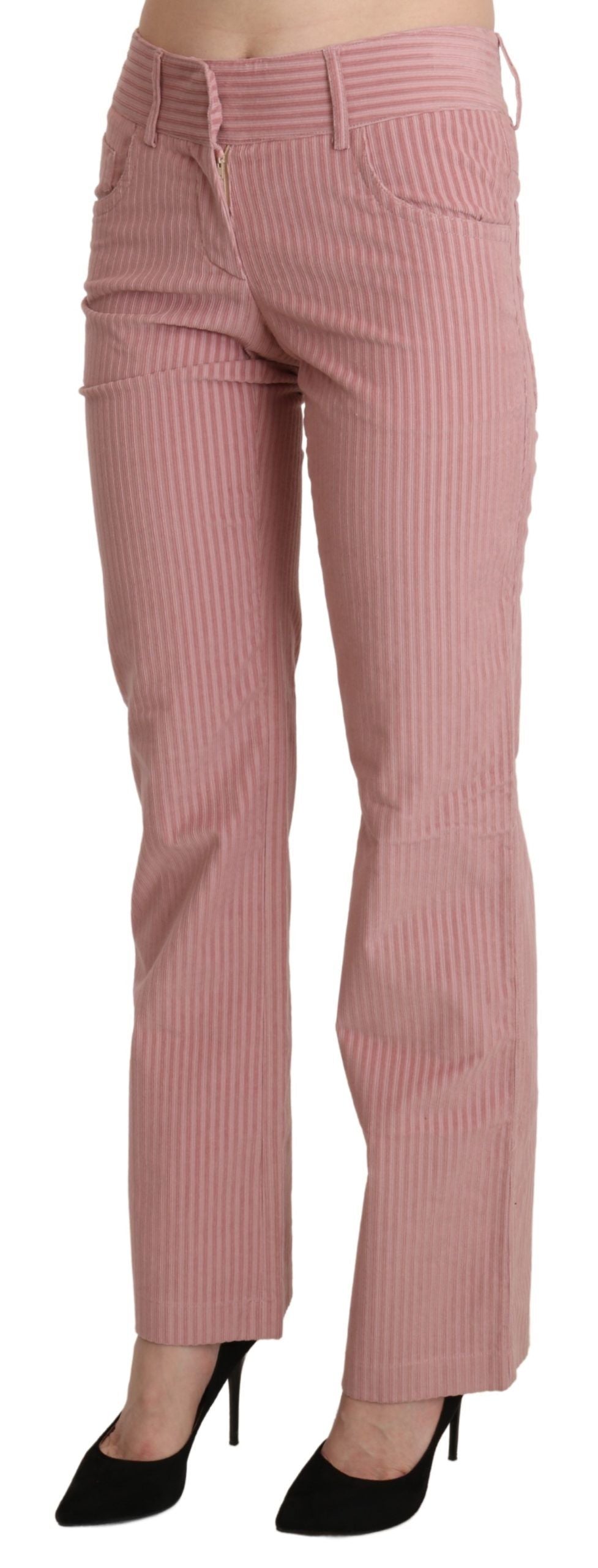 Ermanno Scervino Pink Mid Waist Straight Trouser Cotton Pants | Regal Royce
