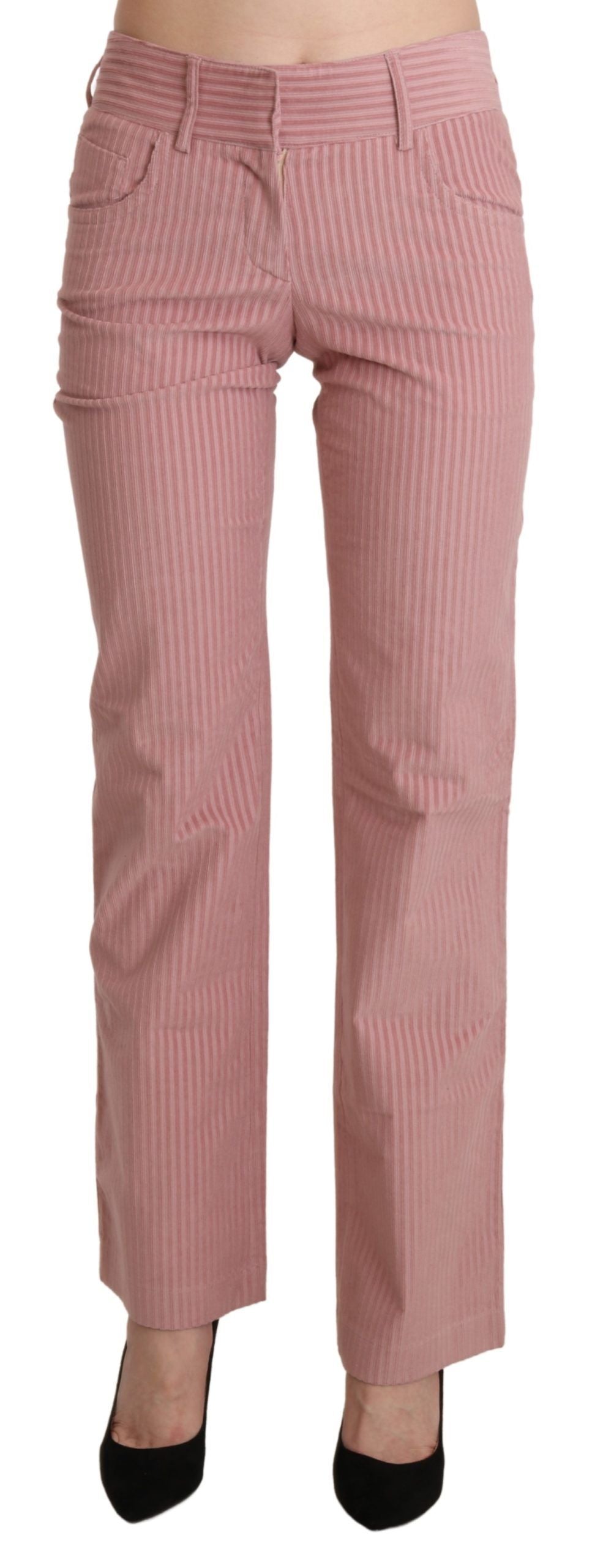 Ermanno Scervino Pink Mid Waist Straight Trouser Cotton Pants | Regal Royce