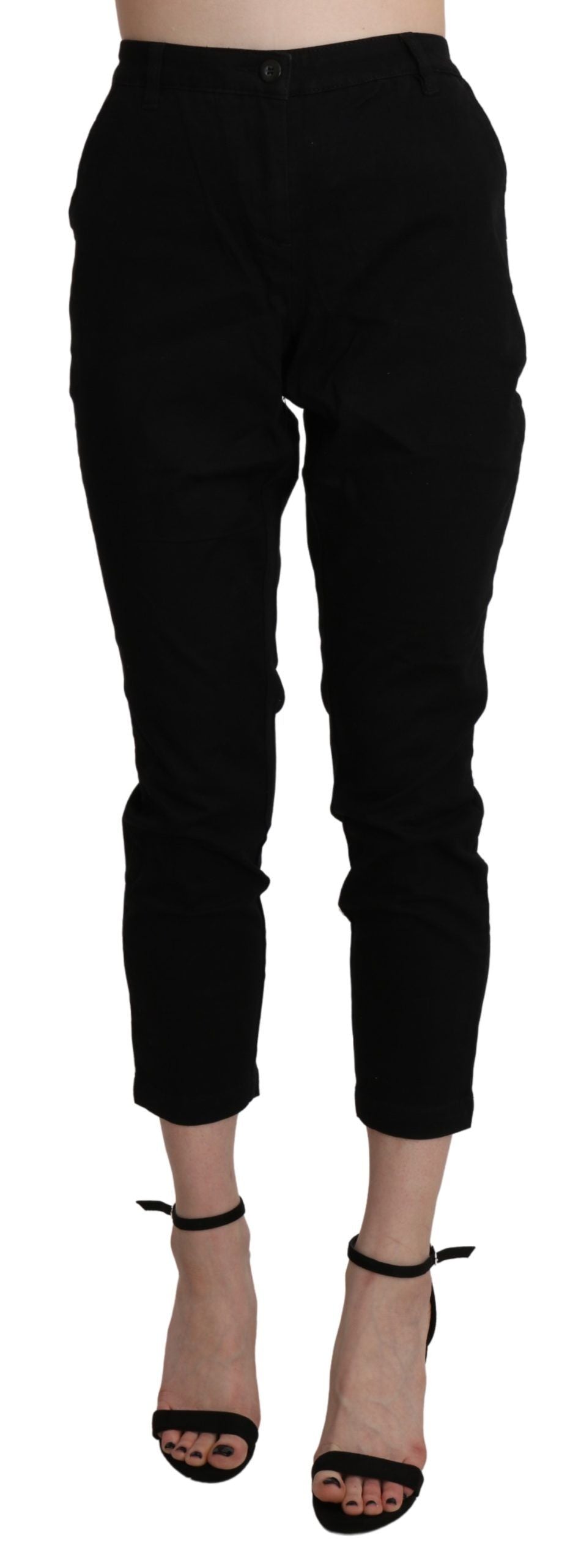 Acht Black High Waist Skinny Cropped Cotton Capri Pant | Regal Royce