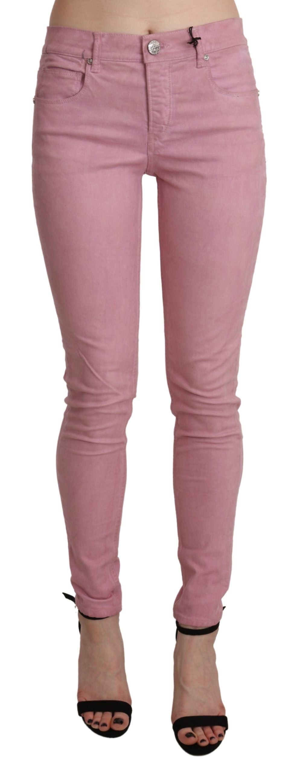 Acht Pink Mid Waist Skinny Stretch  Denim Pant | Regal Royce