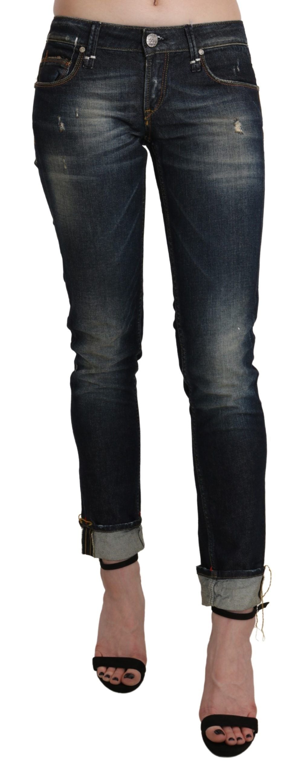 Acht Blue Washed Low Waist Skinny Cropped Denim Pant | Regal Royce