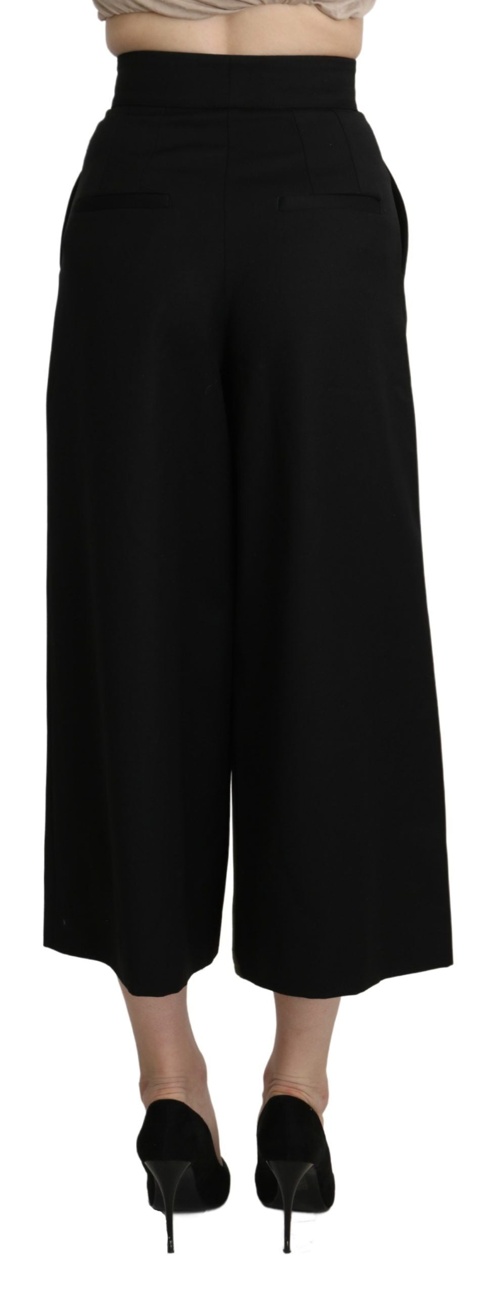 Dolce & Gabbana Black Wide Wool Leg Cropped Trouser Pant | Regal Royce