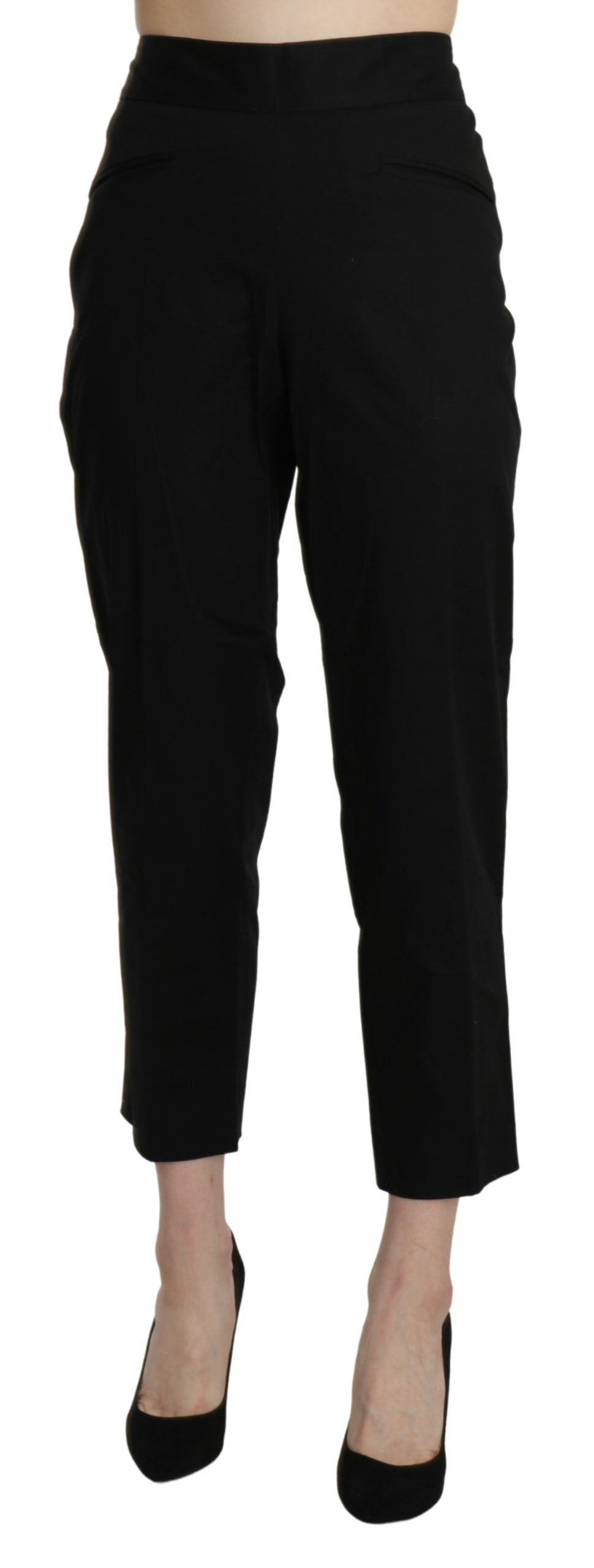 BENCIVENGA Black High Waist Straight Cropped Dress Pants | Regal Royce