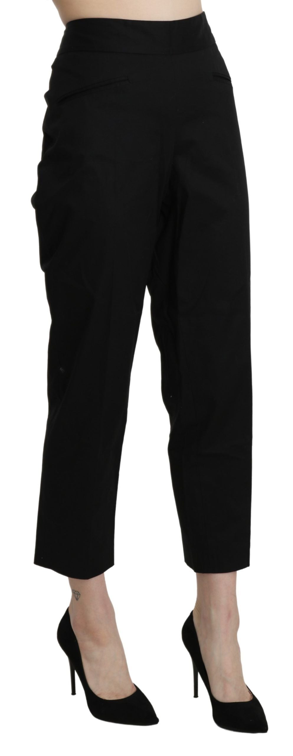 BENCIVENGA Black High Waist Straight Cropped Dress Pants | Regal Royce