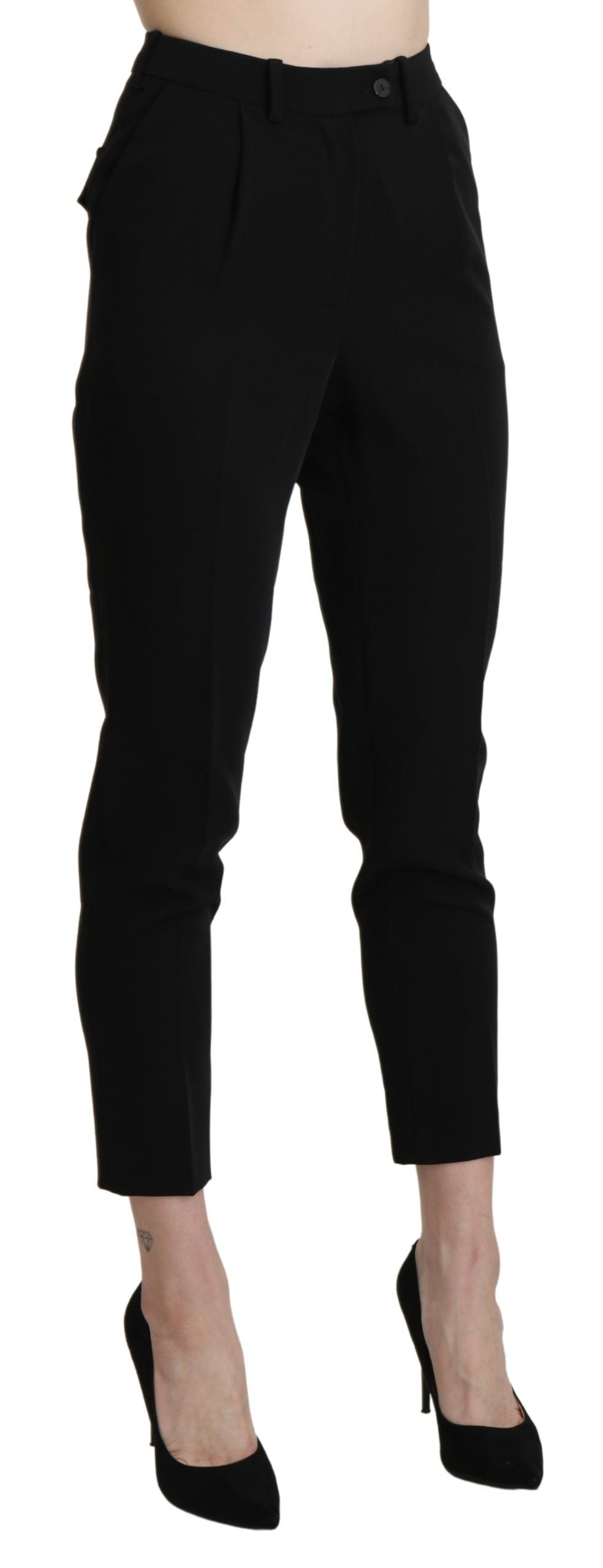 BENCIVENGA Black High Waist Skinny Cropped Dress Trouser Pant | Regal Royce