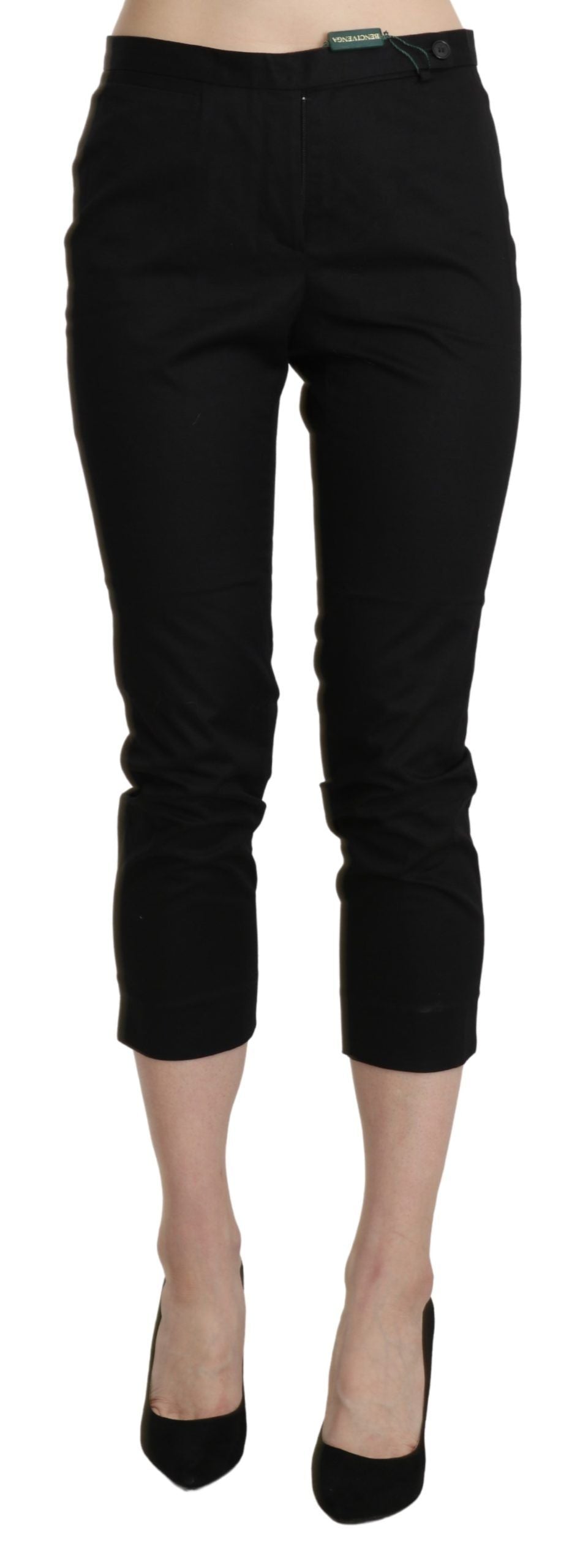 BENCIVENGA Black High Waist Skinny Cropped Dress Trouser Pants | Regal Royce