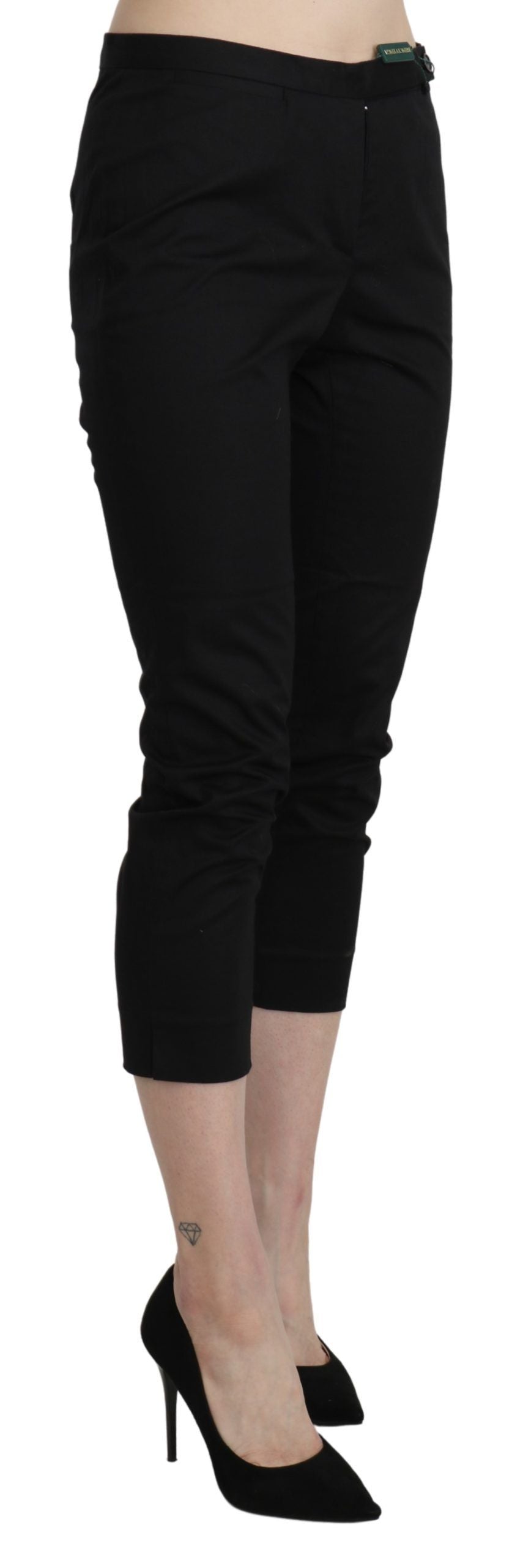 BENCIVENGA Black High Waist Skinny Cropped Dress Trouser Pants | Regal Royce