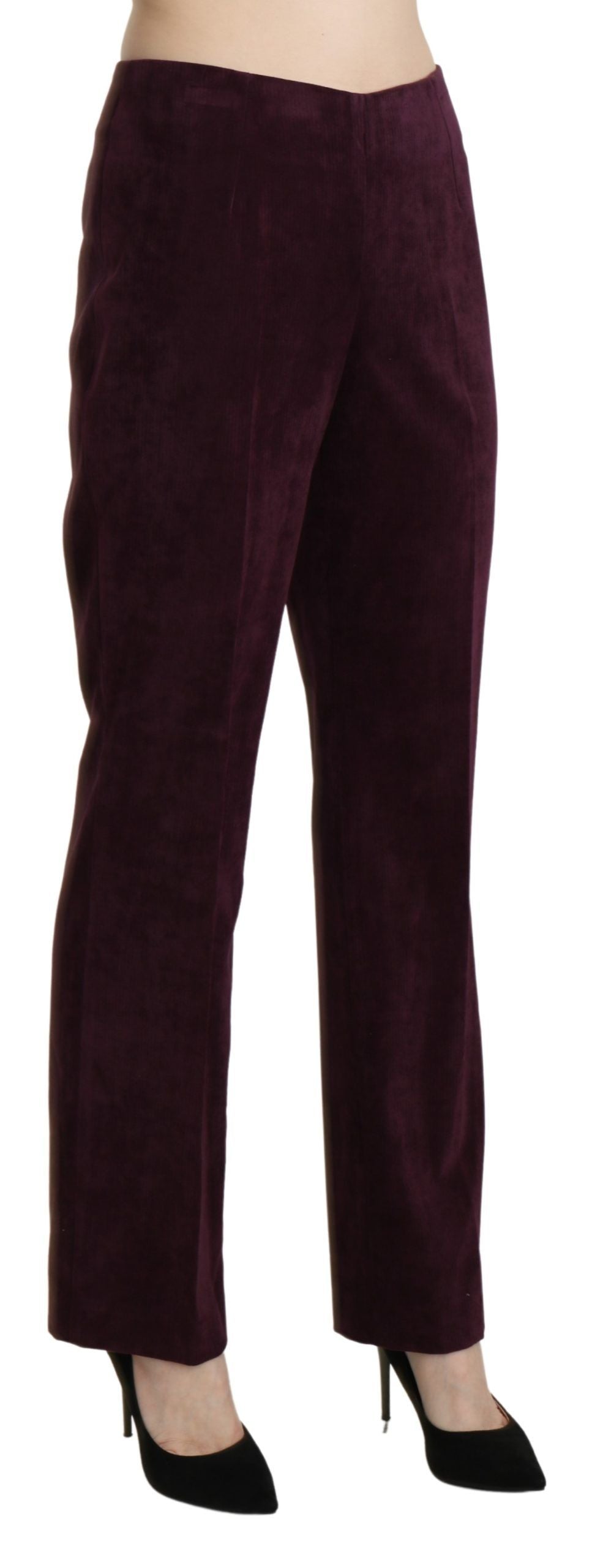 BENCIVENGA Purple Suede High Waist Straight Trouser Pants | Regal Royce