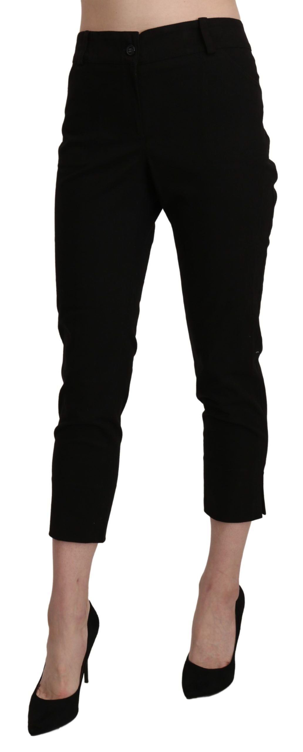 BENCIVENGA Black High Waist Skinny Cropped Dress Trouser Pants | Regal Royce