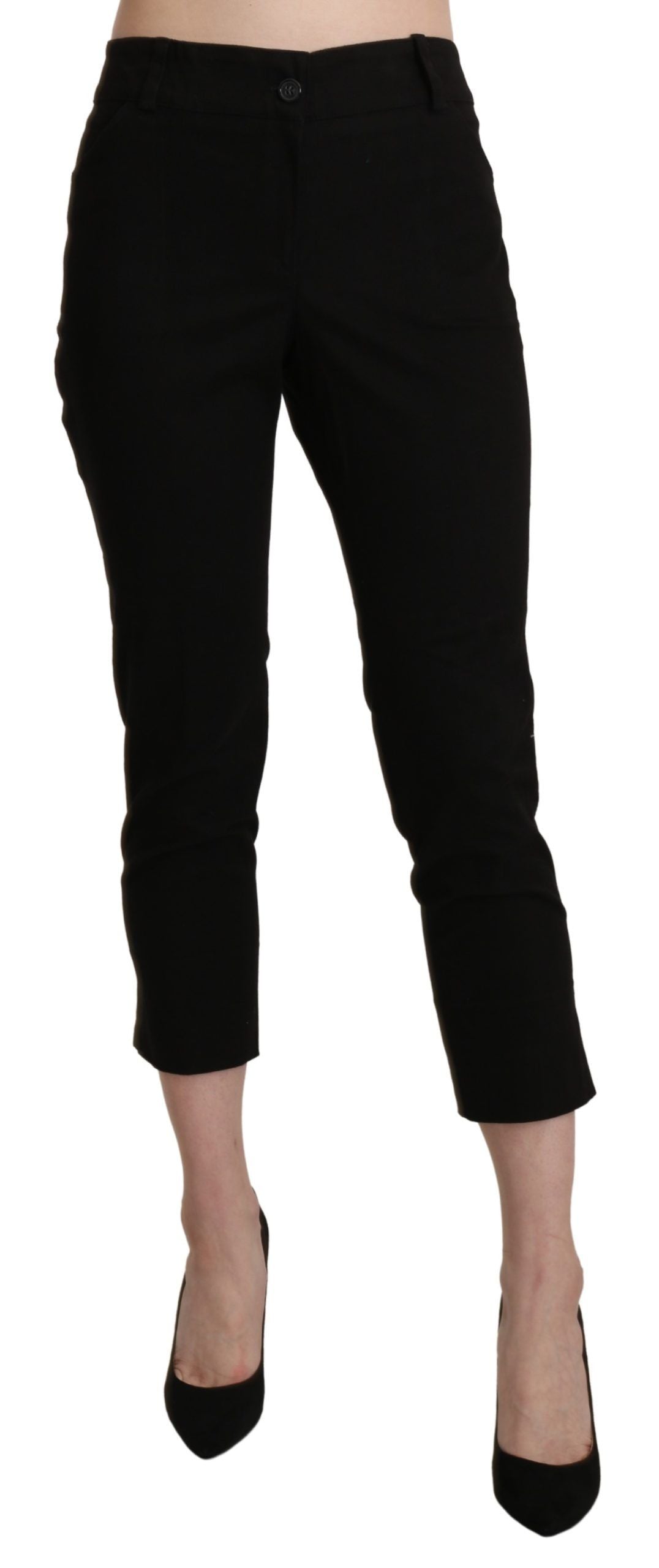 BENCIVENGA Black High Waist Skinny Cropped Dress Trouser Pants | Regal Royce