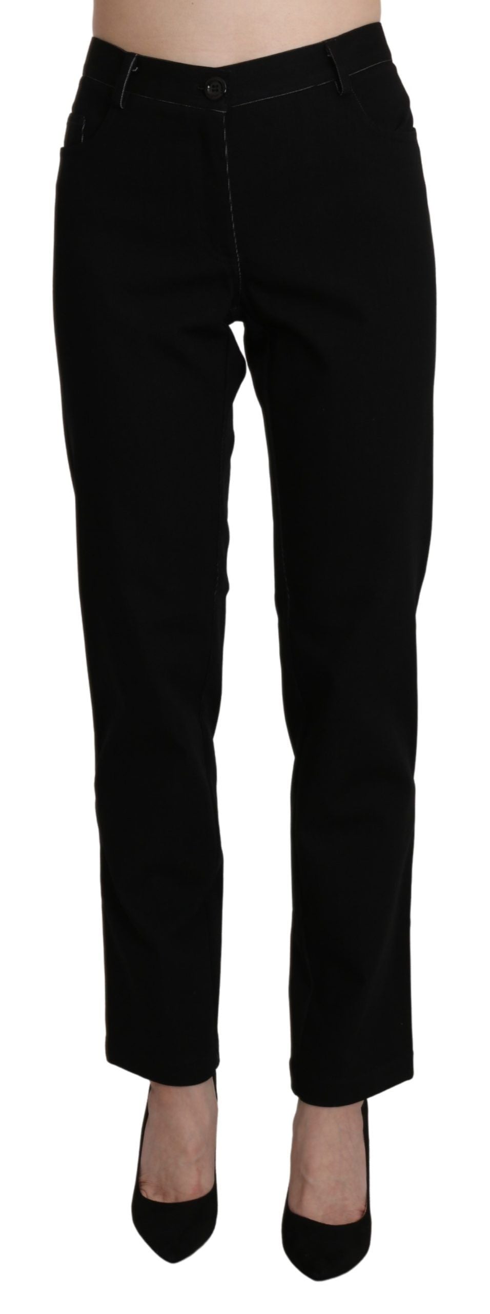 BENCIVENGA Black High Waist Straight Casual Trouser Pant | Regal Royce