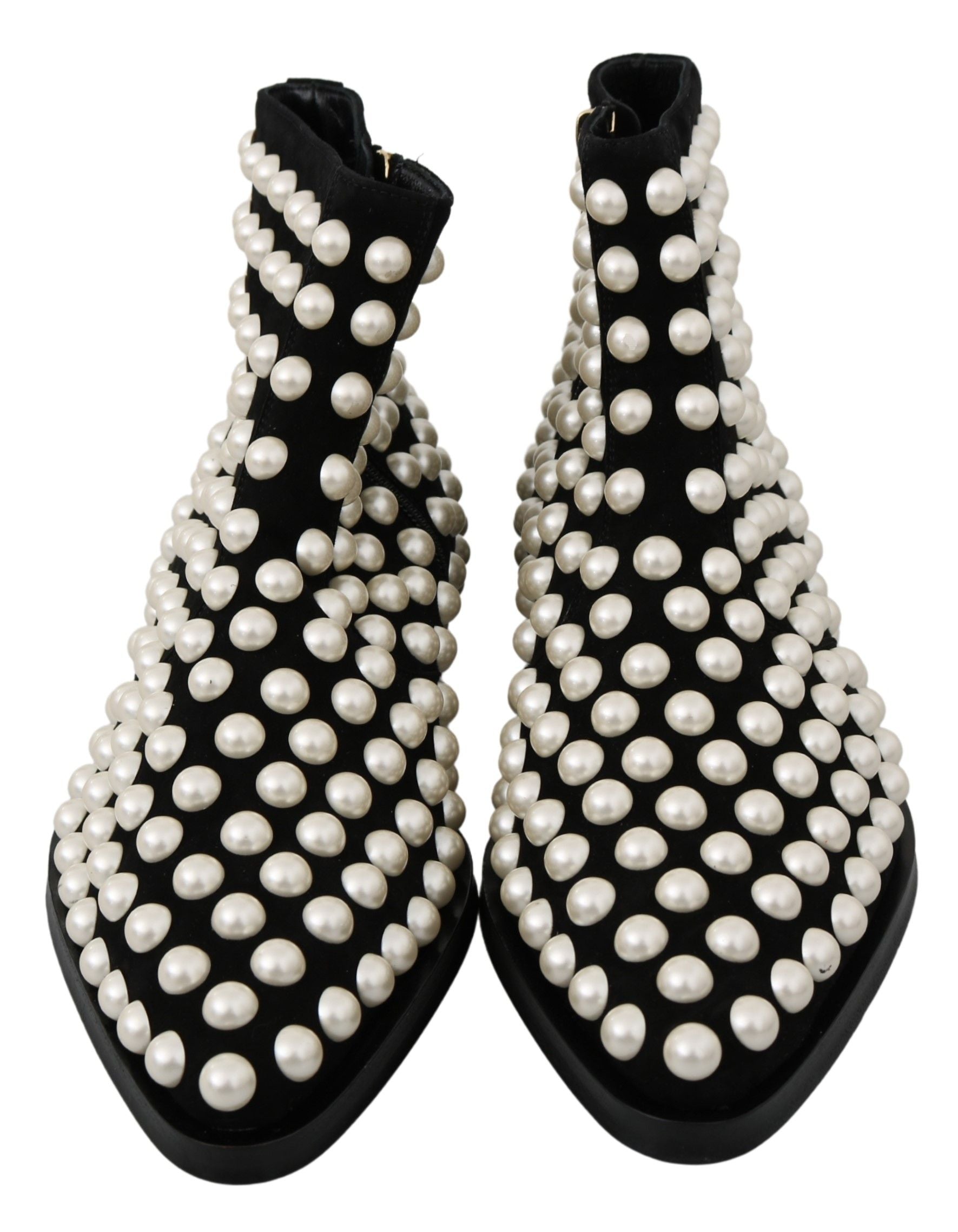 Dolce & Gabbana Black Suede Pearl Studs Boots Shoes | Regal Royce