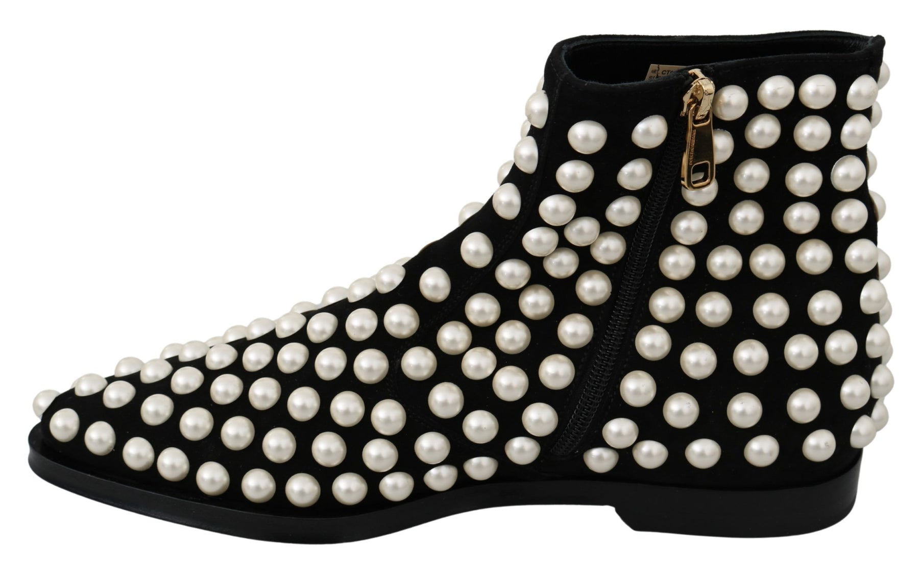 Dolce & Gabbana Black Suede Pearl Studs Boots Shoes | Regal Royce