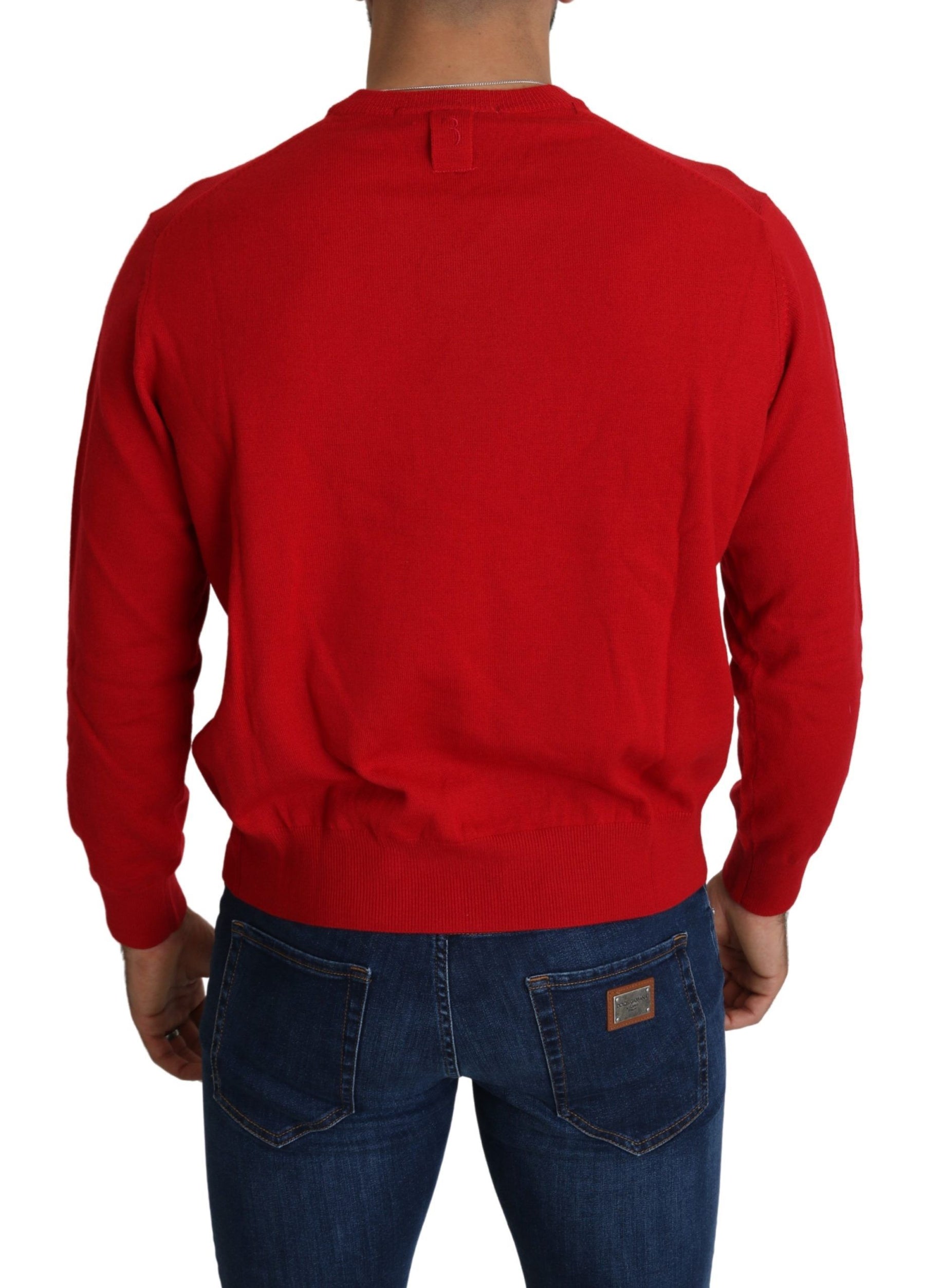 Billionaire Italian Couture Red V-neck Wool Sweatshirt Pullover Sweater | Regal Royce