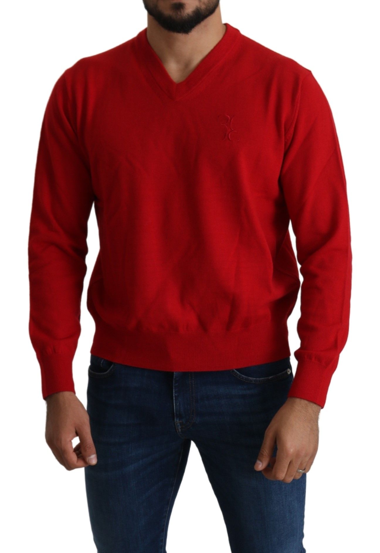 Billionaire Italian Couture Red V-neck Wool Sweatshirt Pullover Sweater | Regal Royce