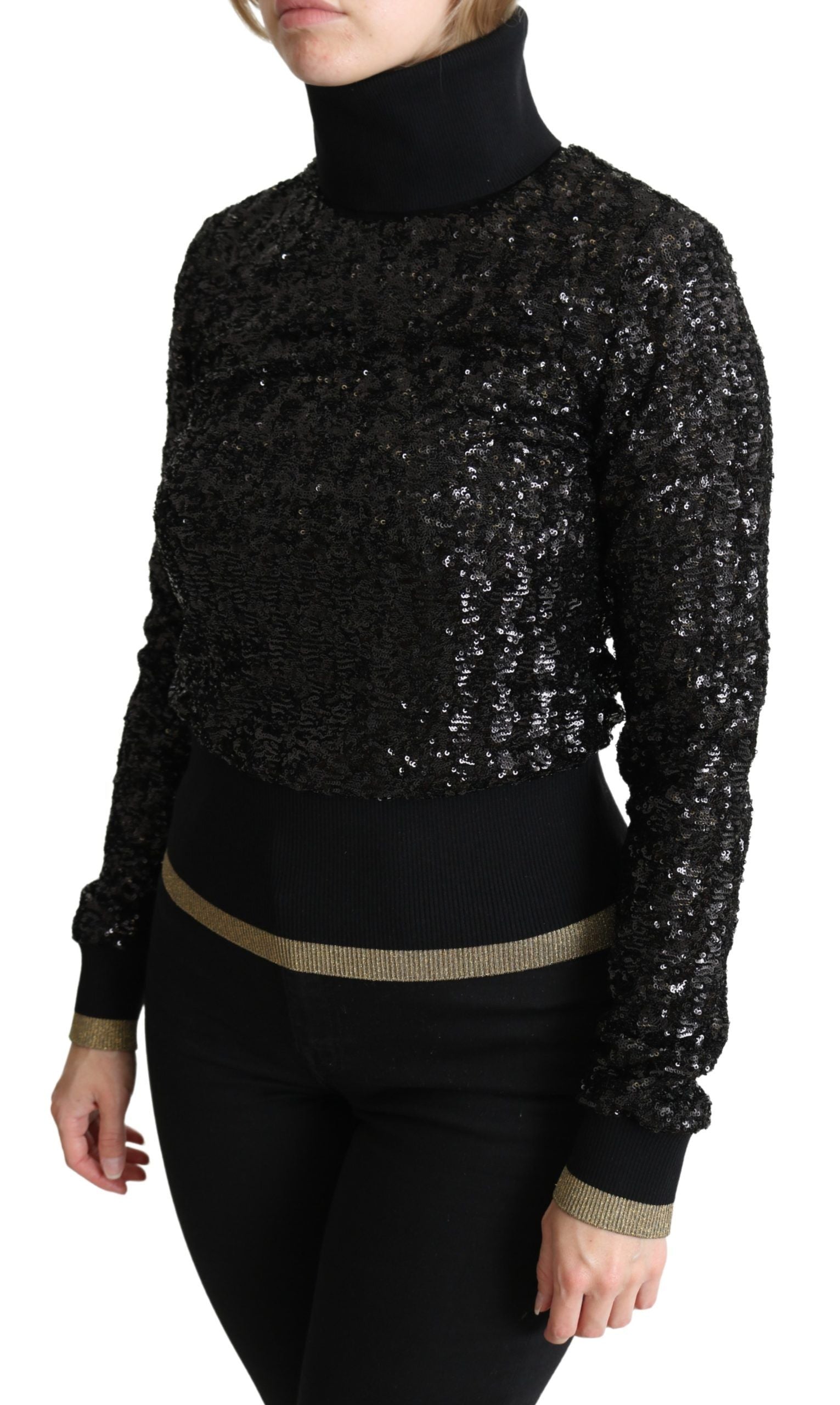 Dolce & Gabbana Black Sequined Knitted Turtle Neck Sweater | Regal Royce