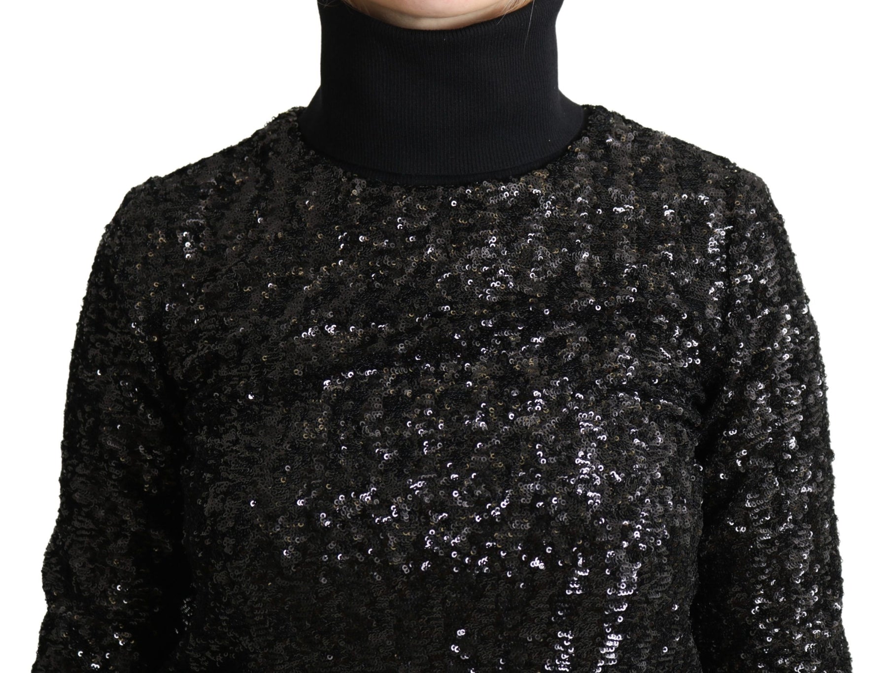 Dolce & Gabbana Black Sequined Knitted Turtle Neck Sweater | Regal Royce