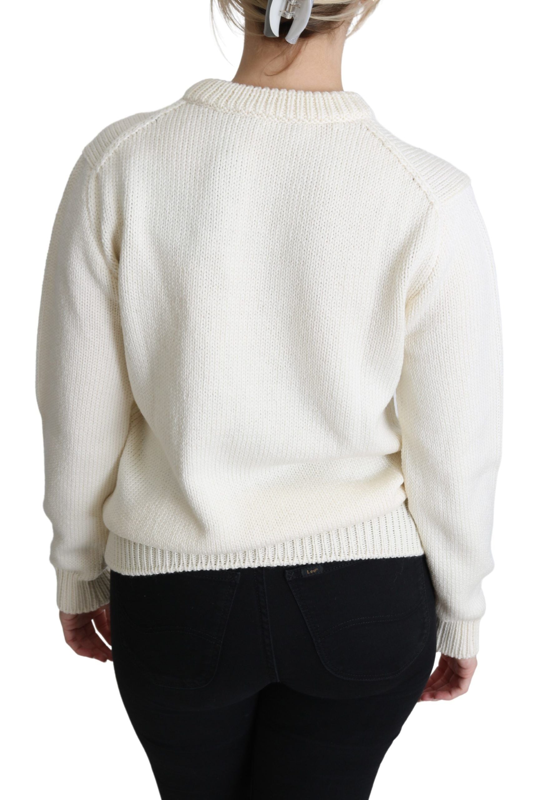 Dolce & Gabbana White Floral Wool Pullover Sunflower Sweater | Regal Royce