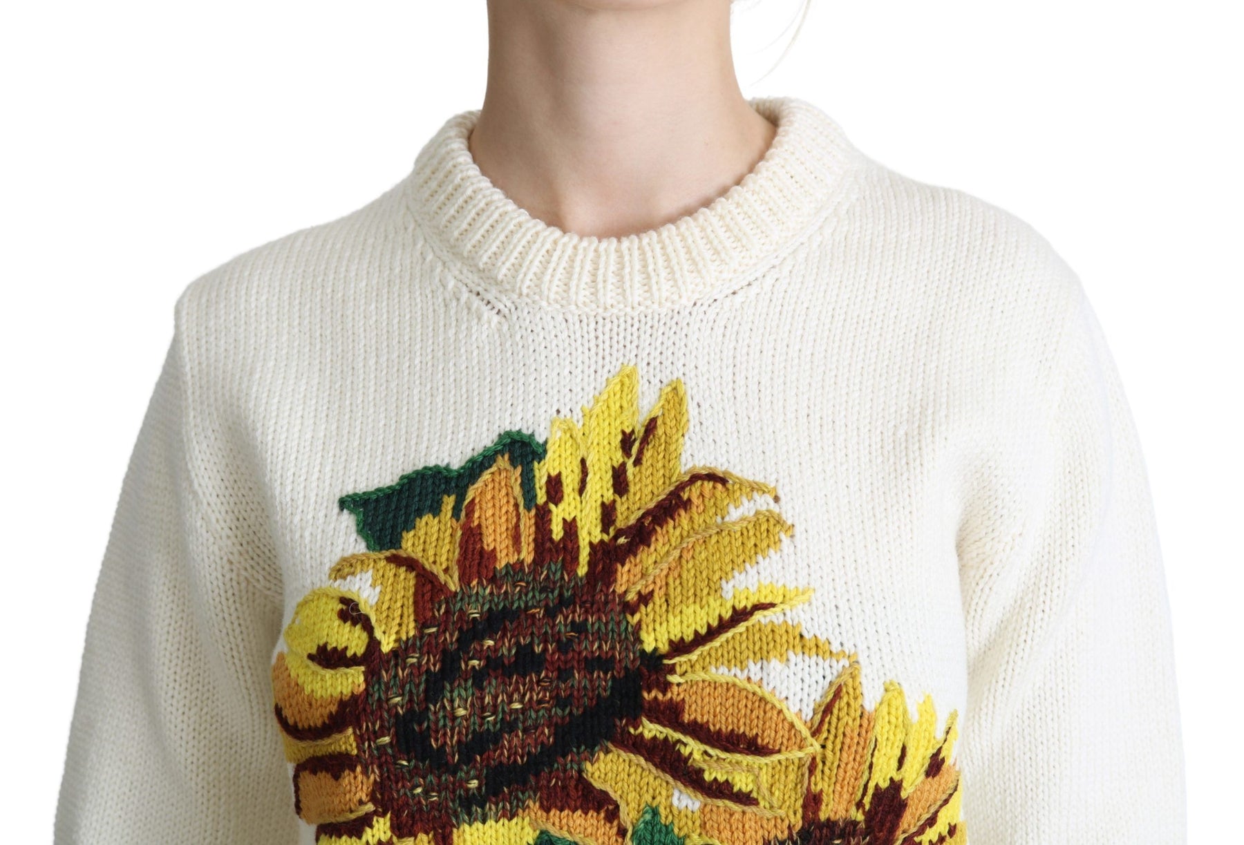 Dolce & Gabbana White Floral Wool Pullover Sunflower Sweater | Regal Royce