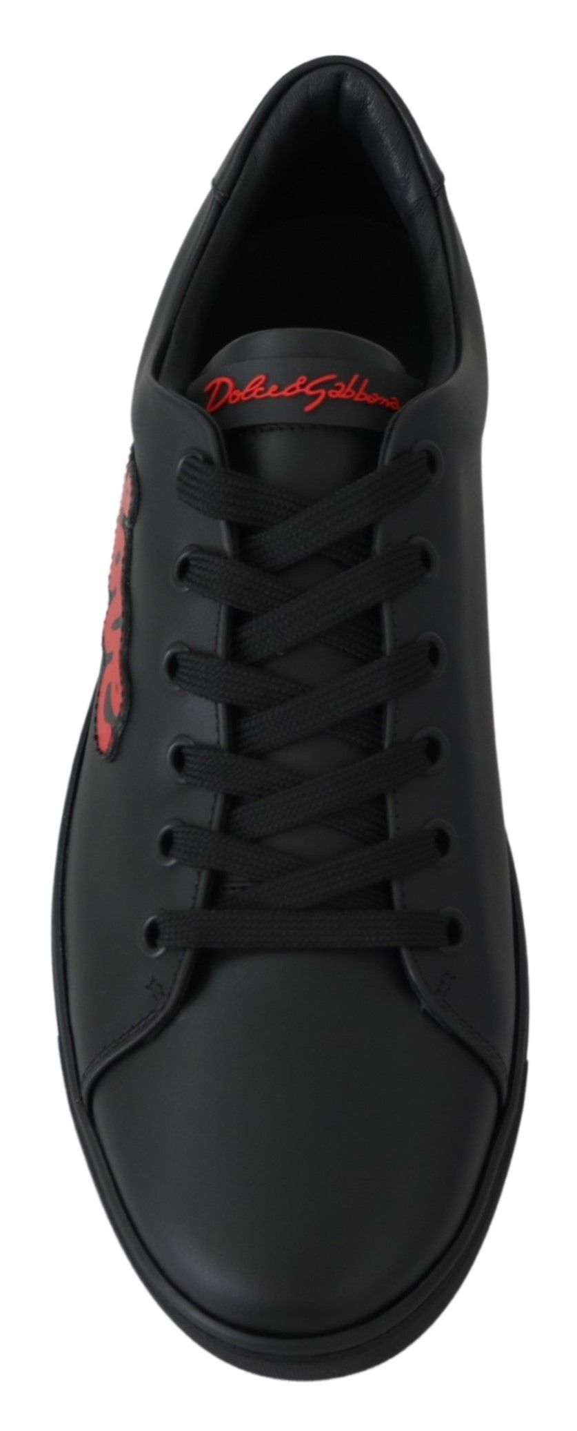 Dolce & Gabbana Black Leather Love Heart Sneakers Womens Shoes | Regal Royce