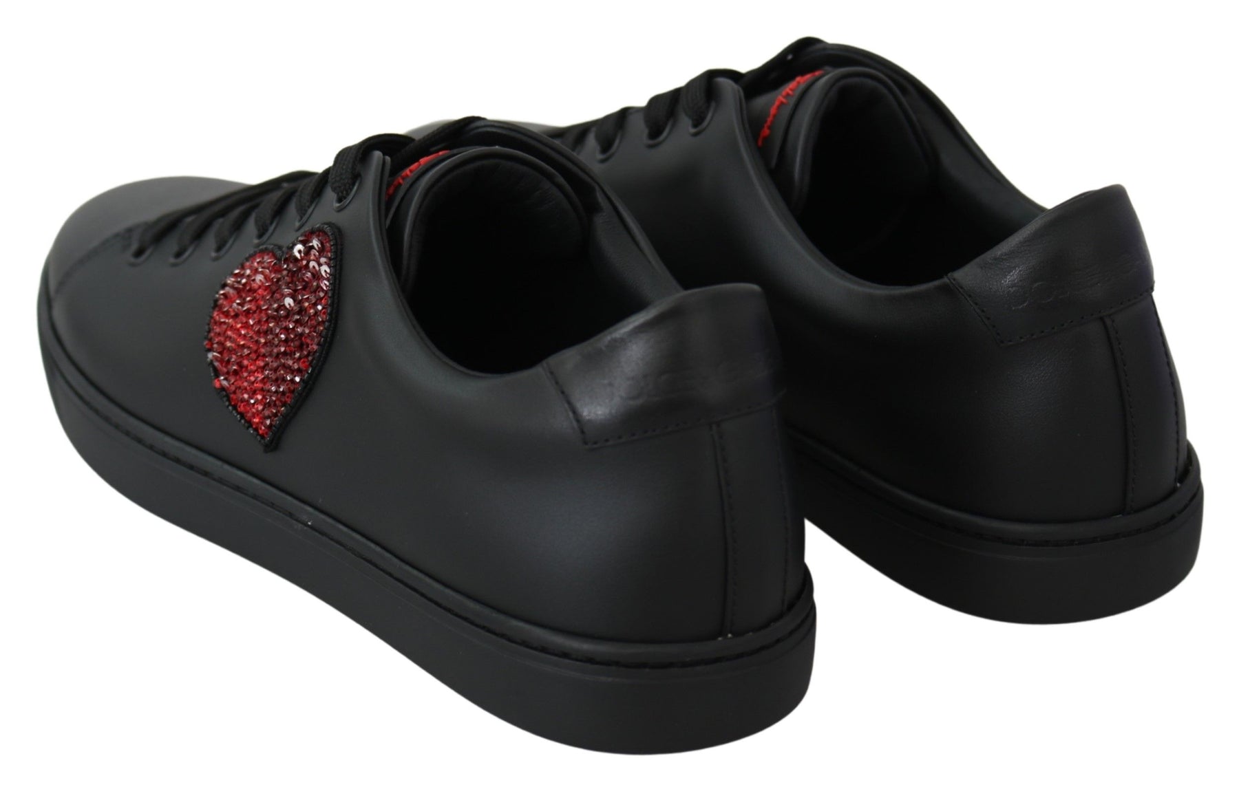 Dolce & Gabbana Black Leather Love Heart Sneakers Womens Shoes | Regal Royce