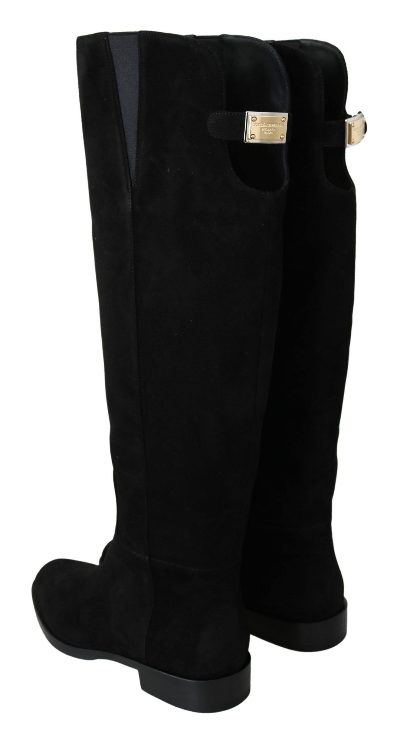 Dolce & Gabbana Black Suede Knee High Flat Boots Shoes | Regal Royce