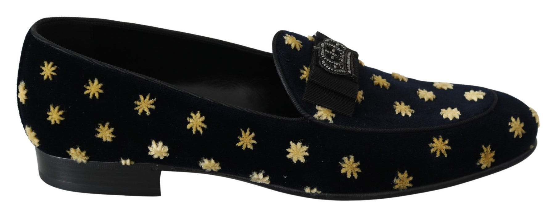 Dolce & Gabbana Blue Velvet Crown Slippers Loafers Shoes | Regal Royce