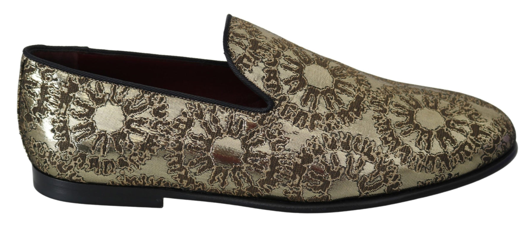 Dolce & Gabbana Gold Jacquard Flats Mens Loafers Shoes | Regal Royce