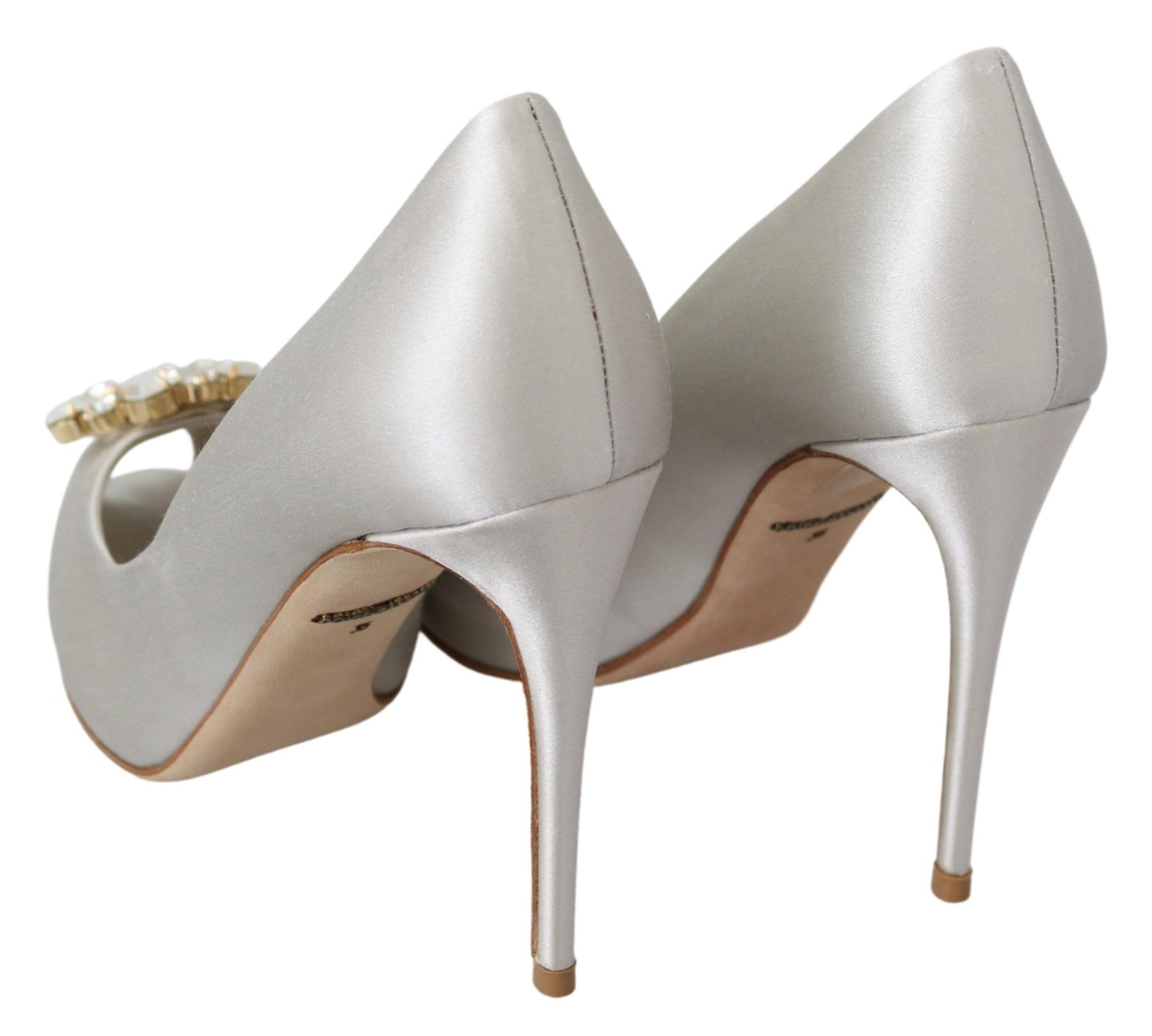 Dolce & Gabbana White Crystals Peep Toe Heels Satin Pumps Shoes | Regal Royce