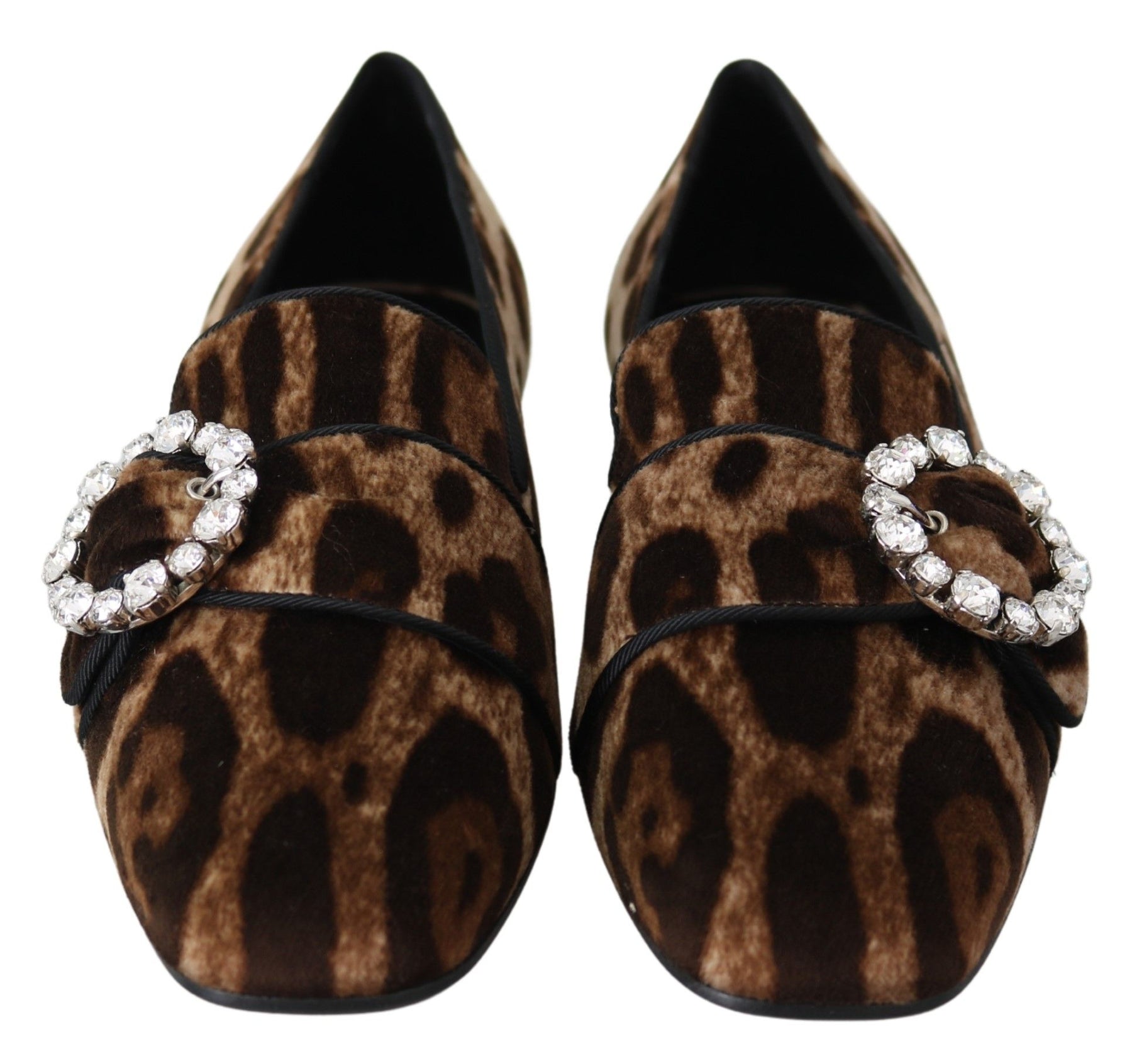 Dolce & Gabbana Brown Leopard Print Crystals Loafers Flats Shoes | Regal Royce