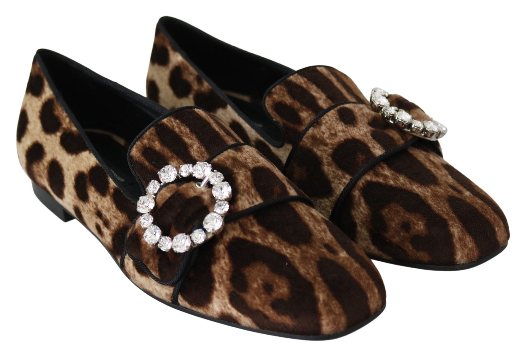 Dolce & Gabbana Brown Leopard Print Crystals Loafers Flats Shoes | Regal Royce