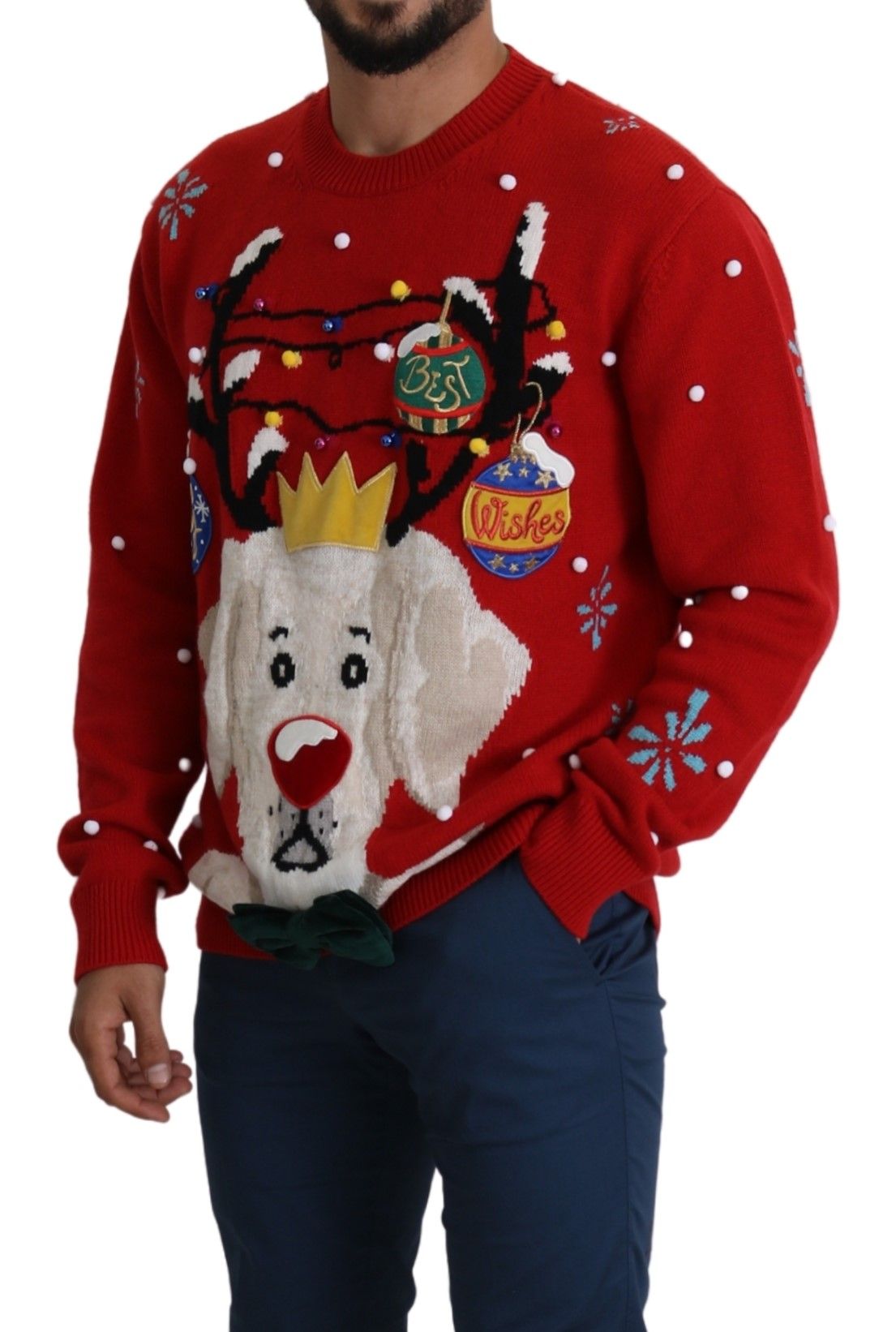 Dolce & Gabbana Red Christmas Dog Pullover Cashmere Sweater | Regal Royce