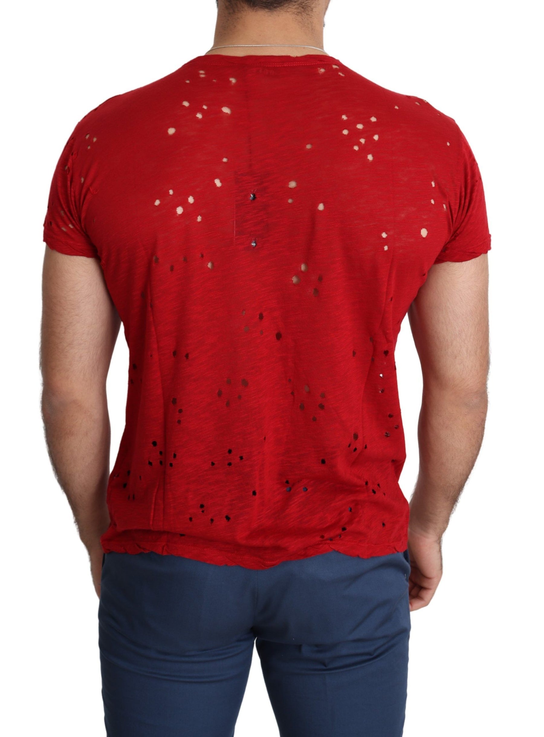 Guess Red Cotton Logo Print Men Casual Top Perforated T-shirt | Regal Royce