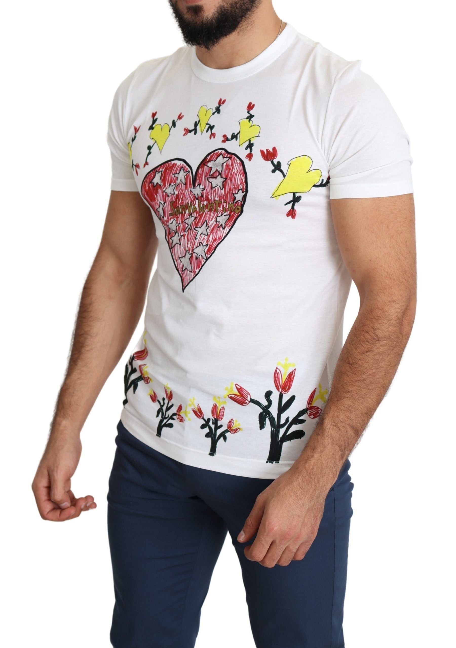 Dolce & Gabbana White Saint Valentine Print Cotton Men T-shirt | Regal Royce