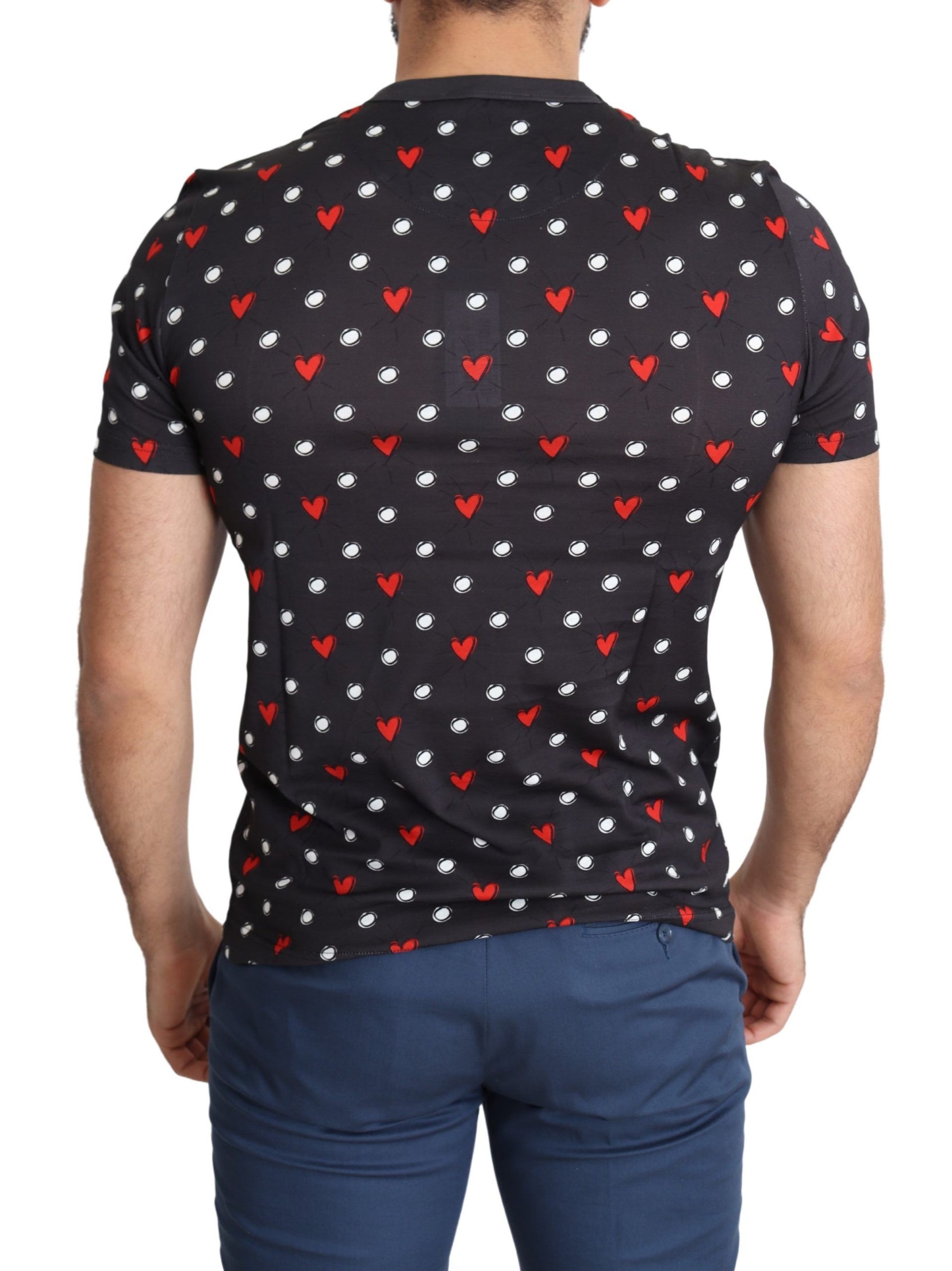 Dolce & Gabbana Dark Gray Hearts Print Cotton Men T-shirt | Regal Royce