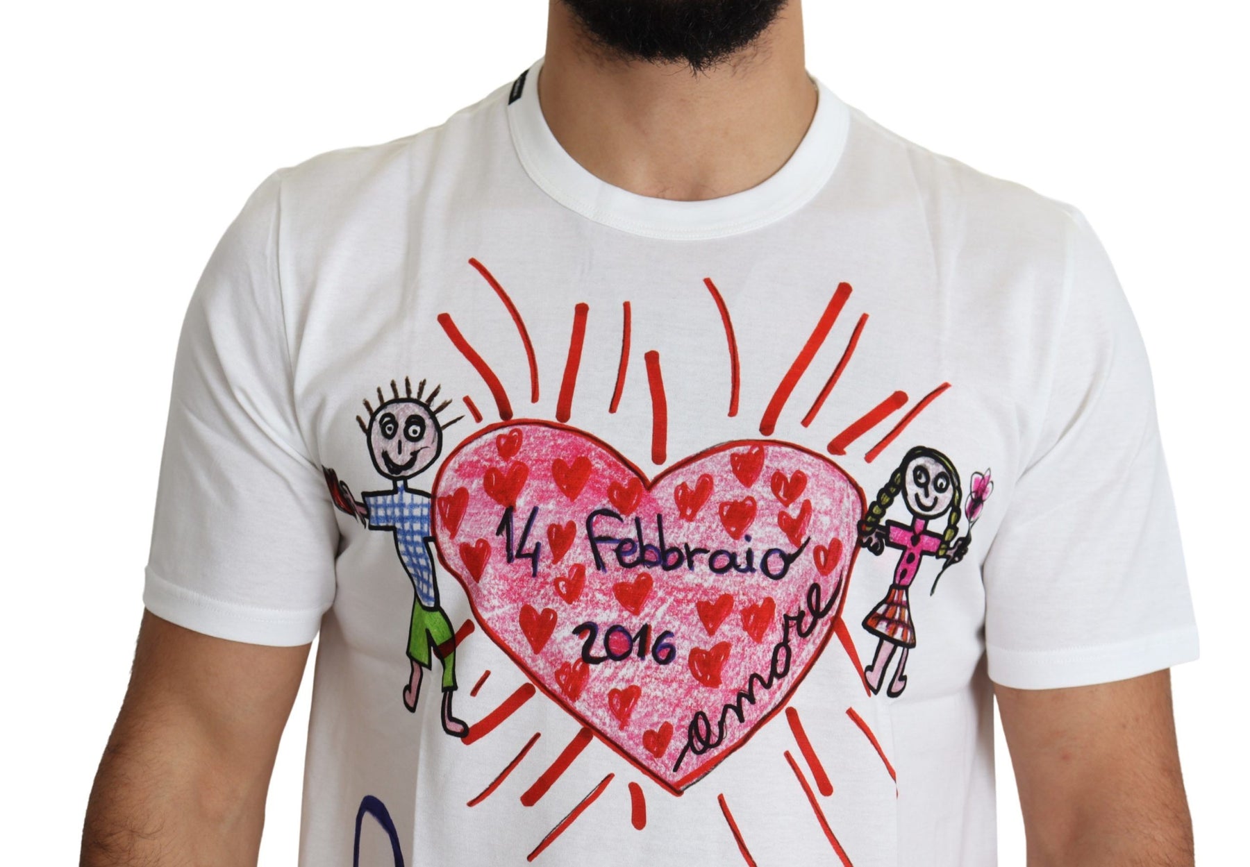 Dolce & Gabbana White Saint Valentine Hearts Print Men  T-shirt | Regal Royce