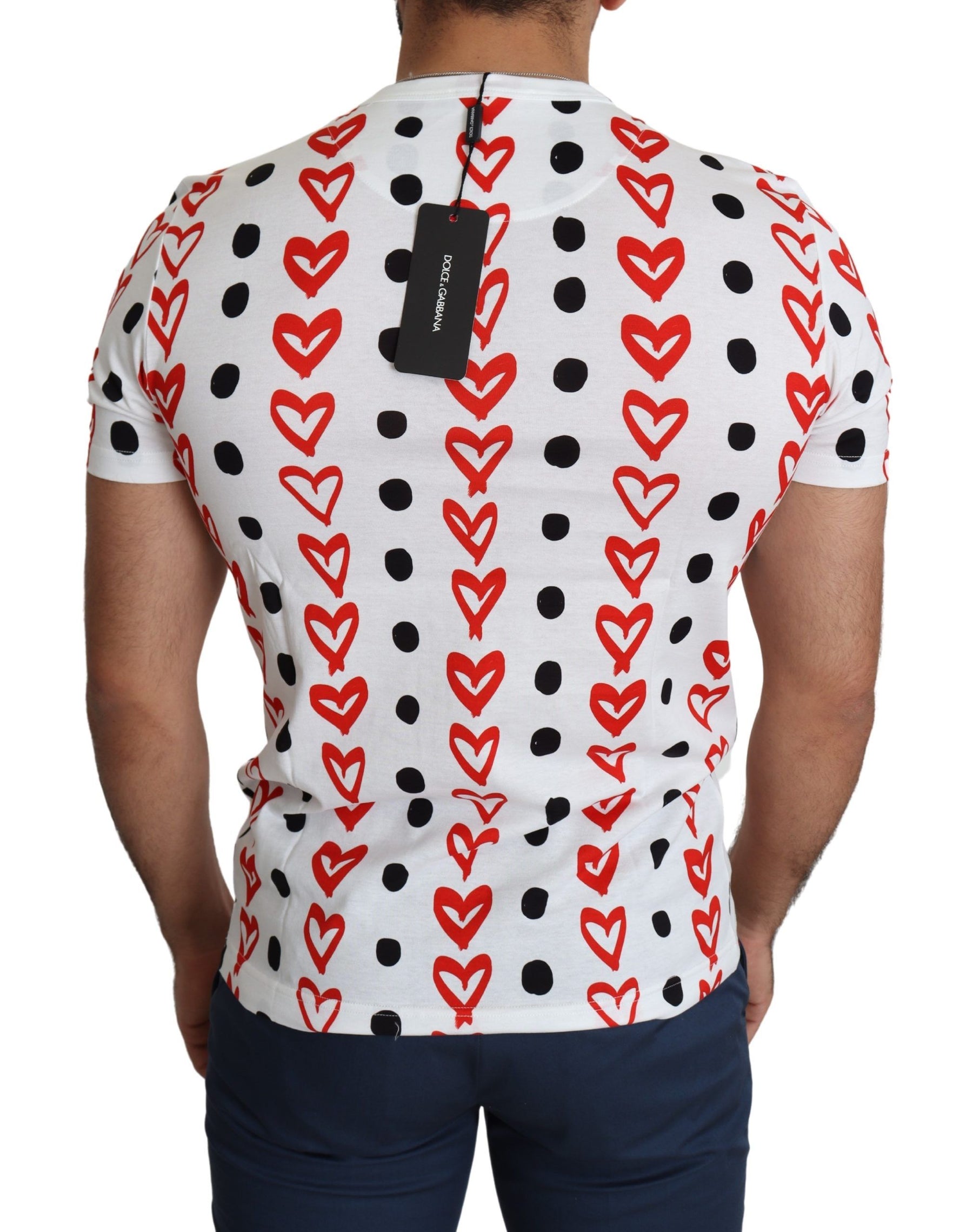 Dolce & Gabbana White Hearts Print  Cotton Men Top T-shirt | Regal Royce