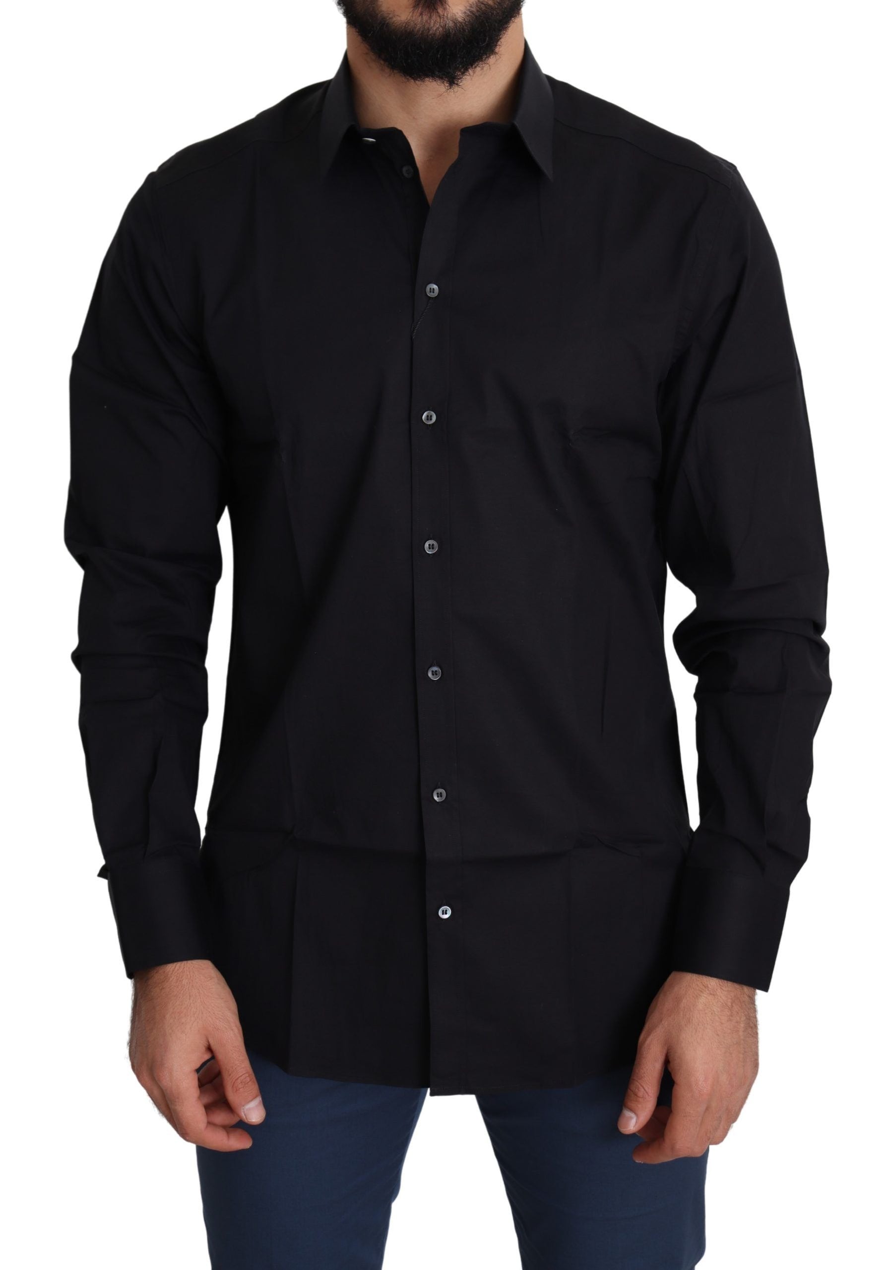 Dolce & Gabbana Black Cotton Stretch Formal GOLD Dress Shirt | Regal Royce