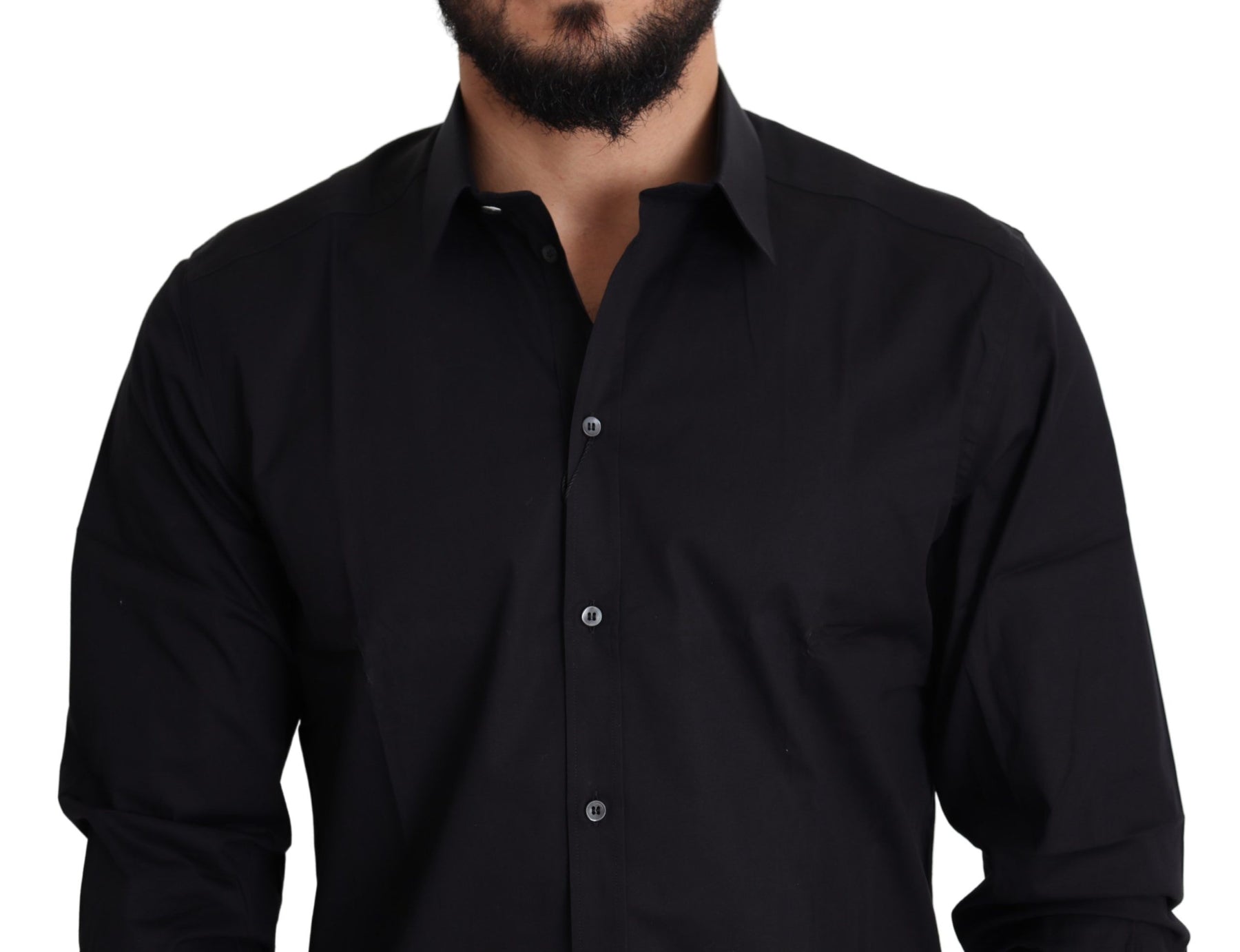 Dolce & Gabbana Black Cotton Stretch Formal GOLD Dress Shirt | Regal Royce