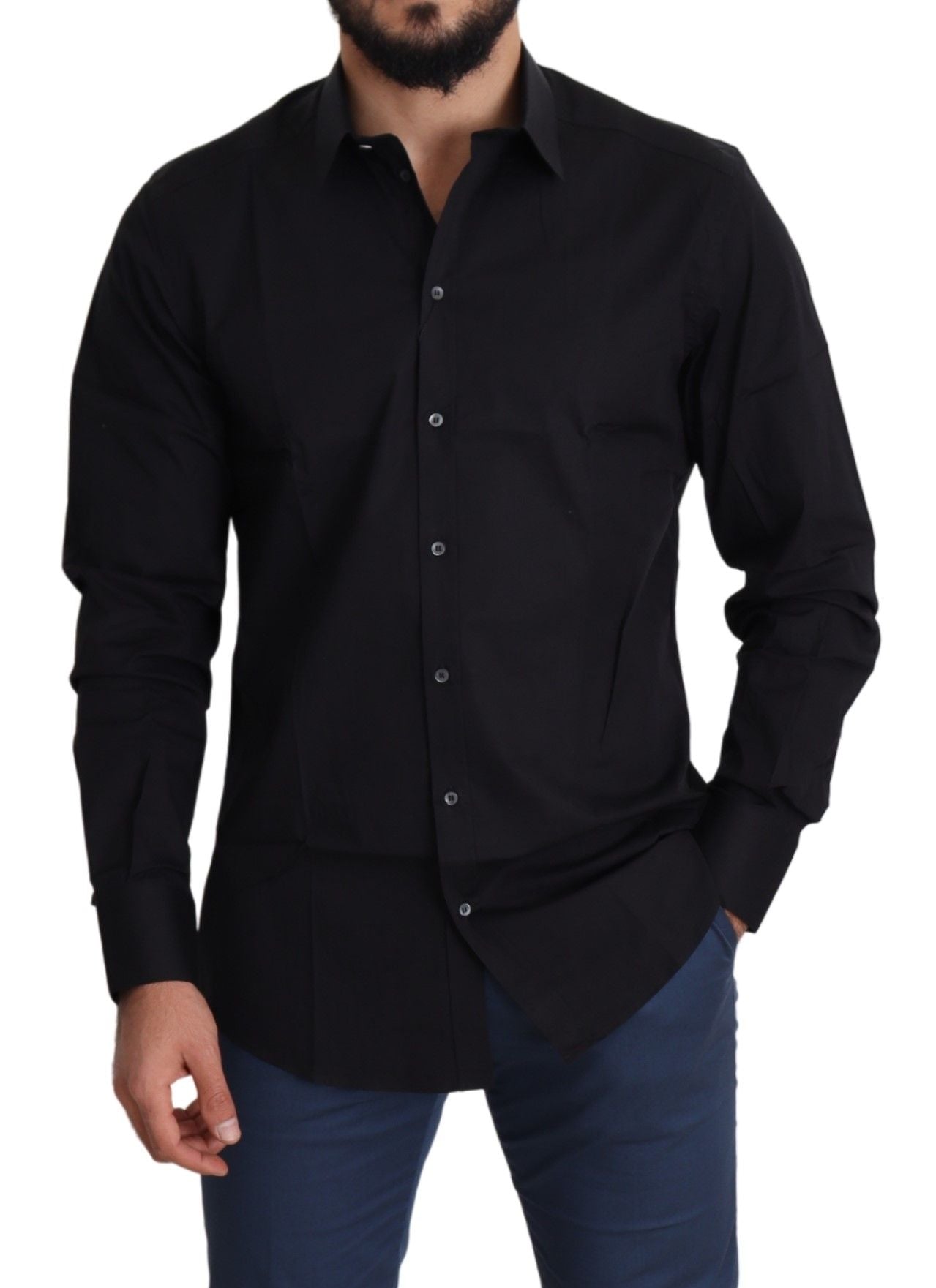 Dolce & Gabbana Black Cotton Stretch Formal GOLD Dress Shirt | Regal Royce