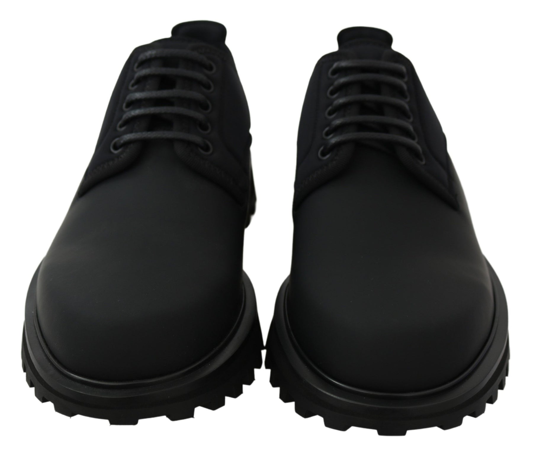 Dolce & Gabbana Black Rubberized Calfskin Chunky Derby Vulcano Shoes | Regal Royce