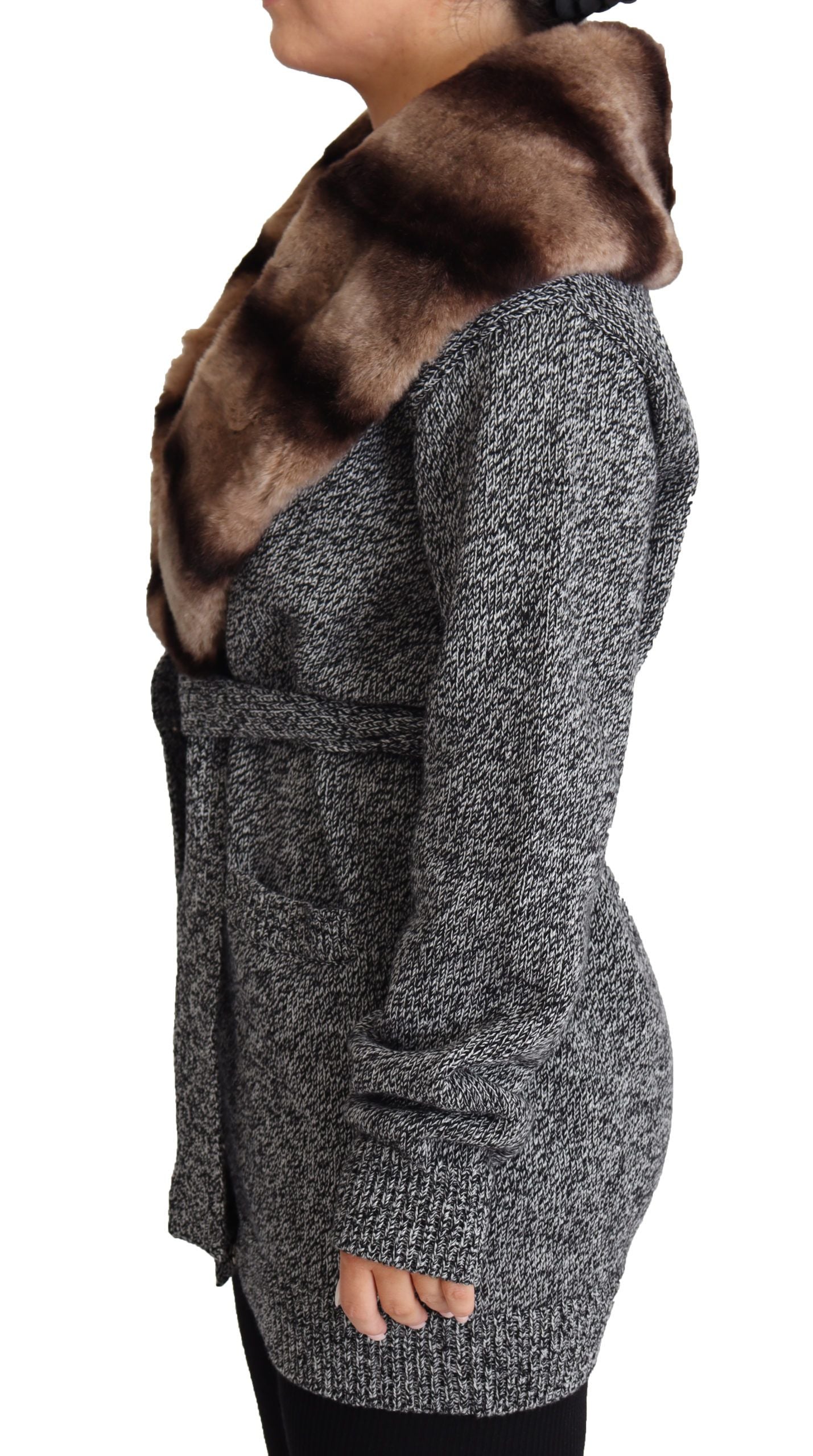 Dolce & Gabbana Gray Cardigan Fur Coat Cashmere Jacket | Regal Royce