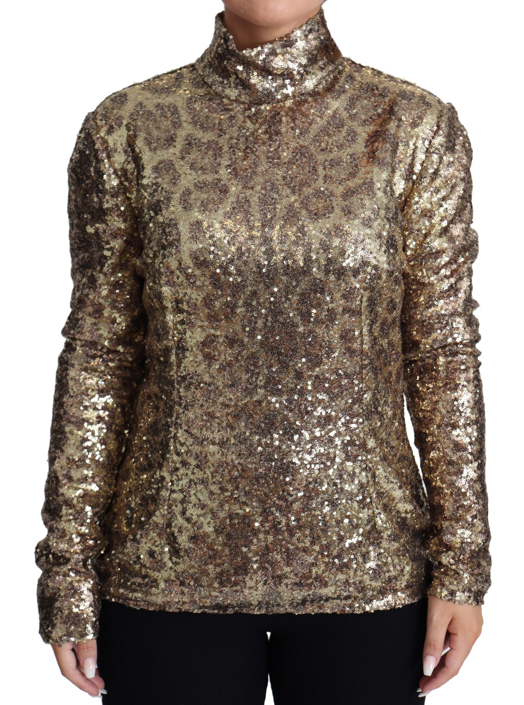 Dolce & Gabbana Brown Leopard Fit Turtleneck Sequin Sweater | Regal Royce