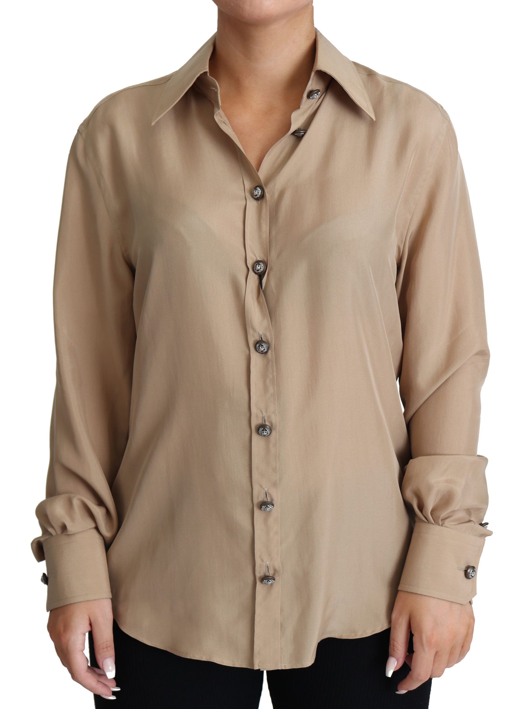Dolce & Gabbana Beige Silk Shirt Decorative Buttons Top | Regal Royce