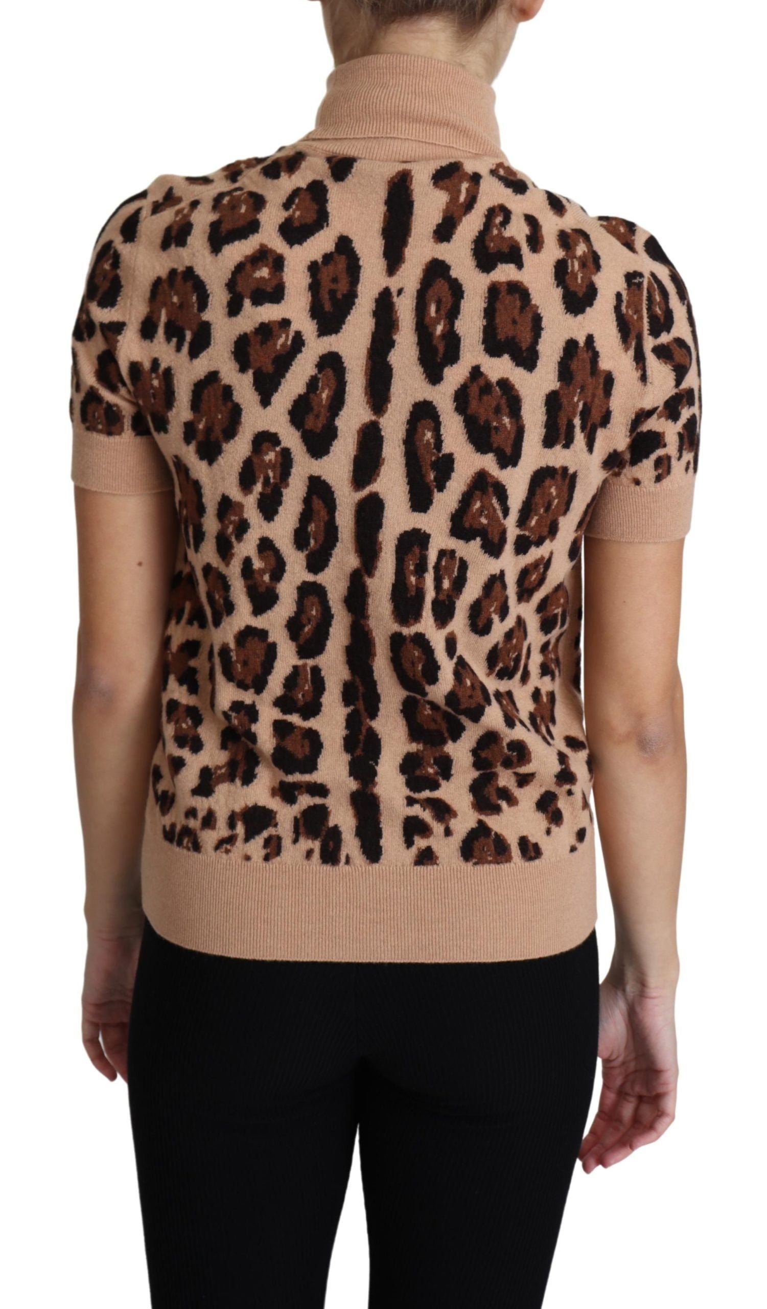 Dolce & Gabbana Beige Leopard Print Virgin Wool Turtleneck Top | Regal Royce